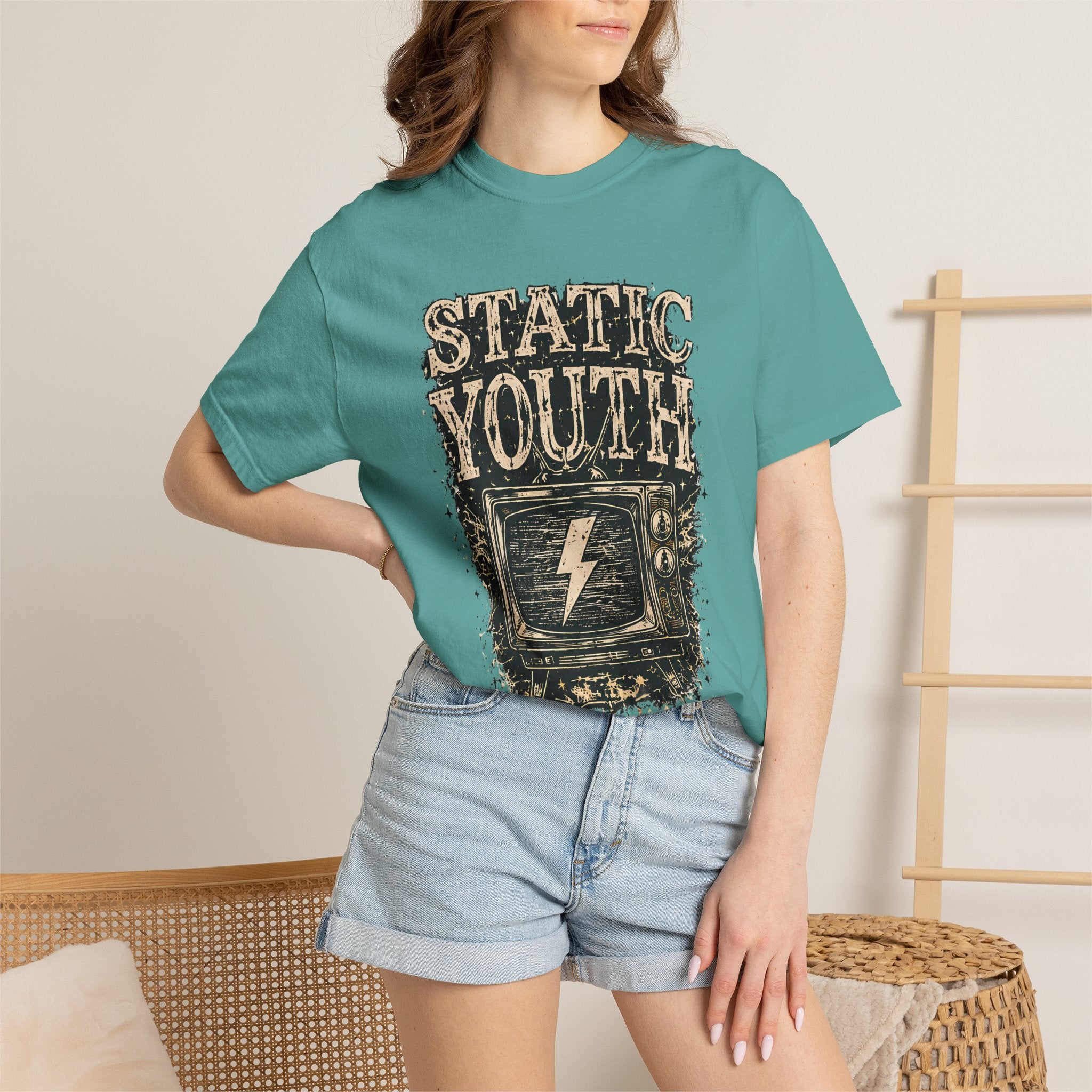 Static Youth Graphic Tee — Vintage TV Lightning Bolt "Old Soul Replay" - Creations by Chris and Carlos