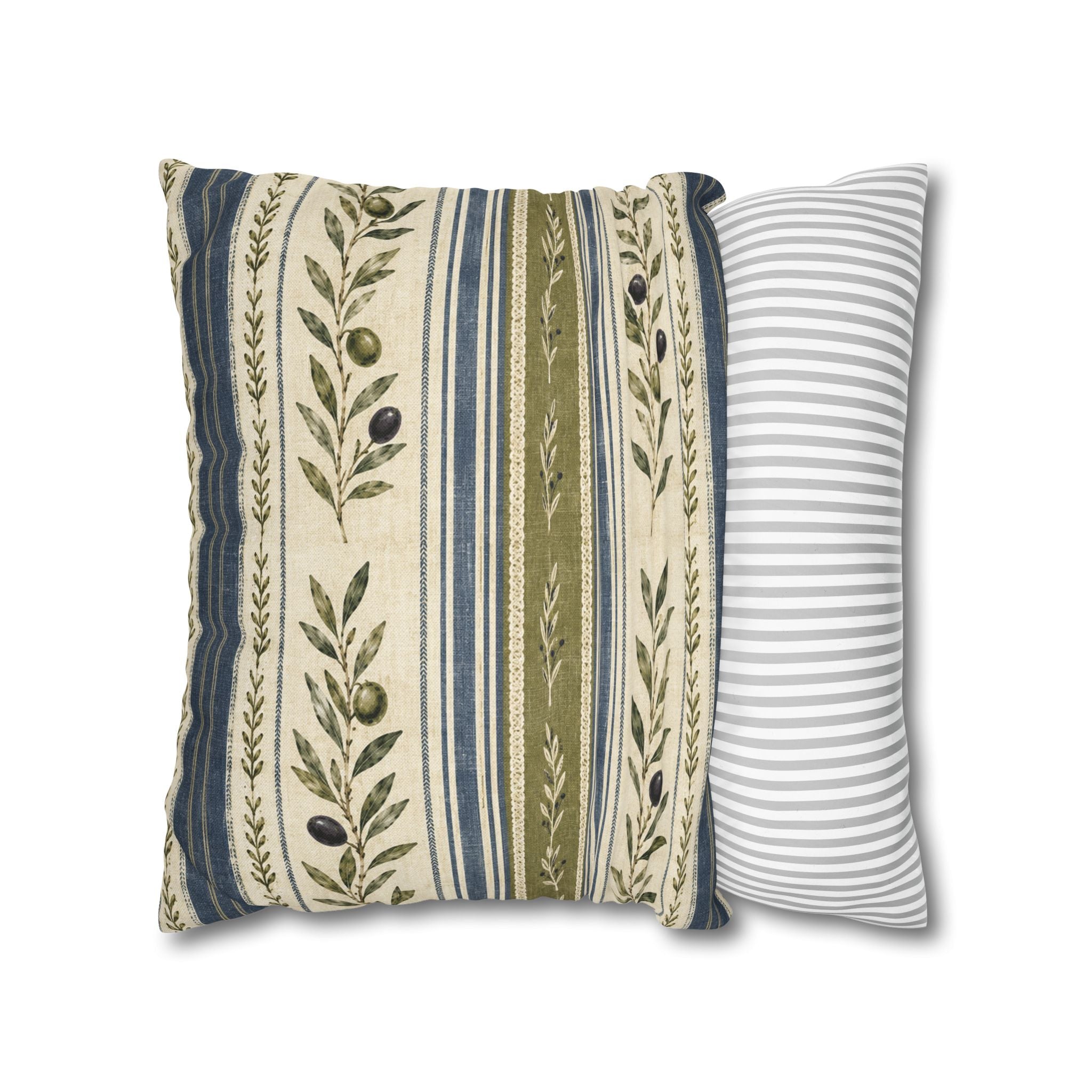 Olive & Navy Olive Branch Striped Throw Pillowcase - Creations by Chris and Carlos