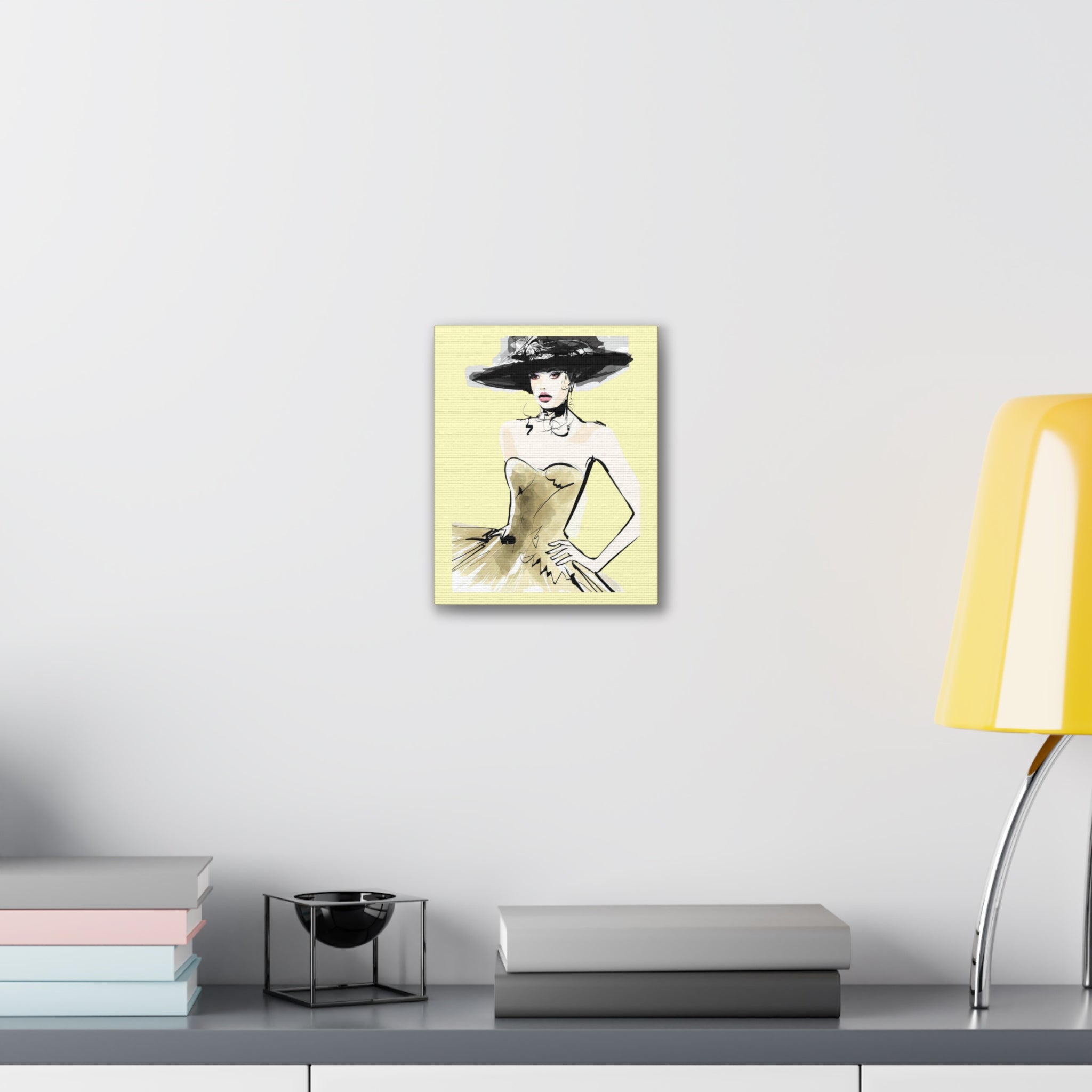 Fashion Illustration Canvas Wall Art - Elegant Woman in Gold Dress (Stretched Canvas) - Creations by Chris and Carlos