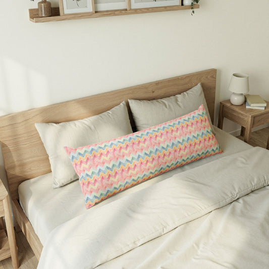 Chevron Pastel Body Pillow — Pink Zigzag Decorative Support Pillow - Creations by Chris and Carlos