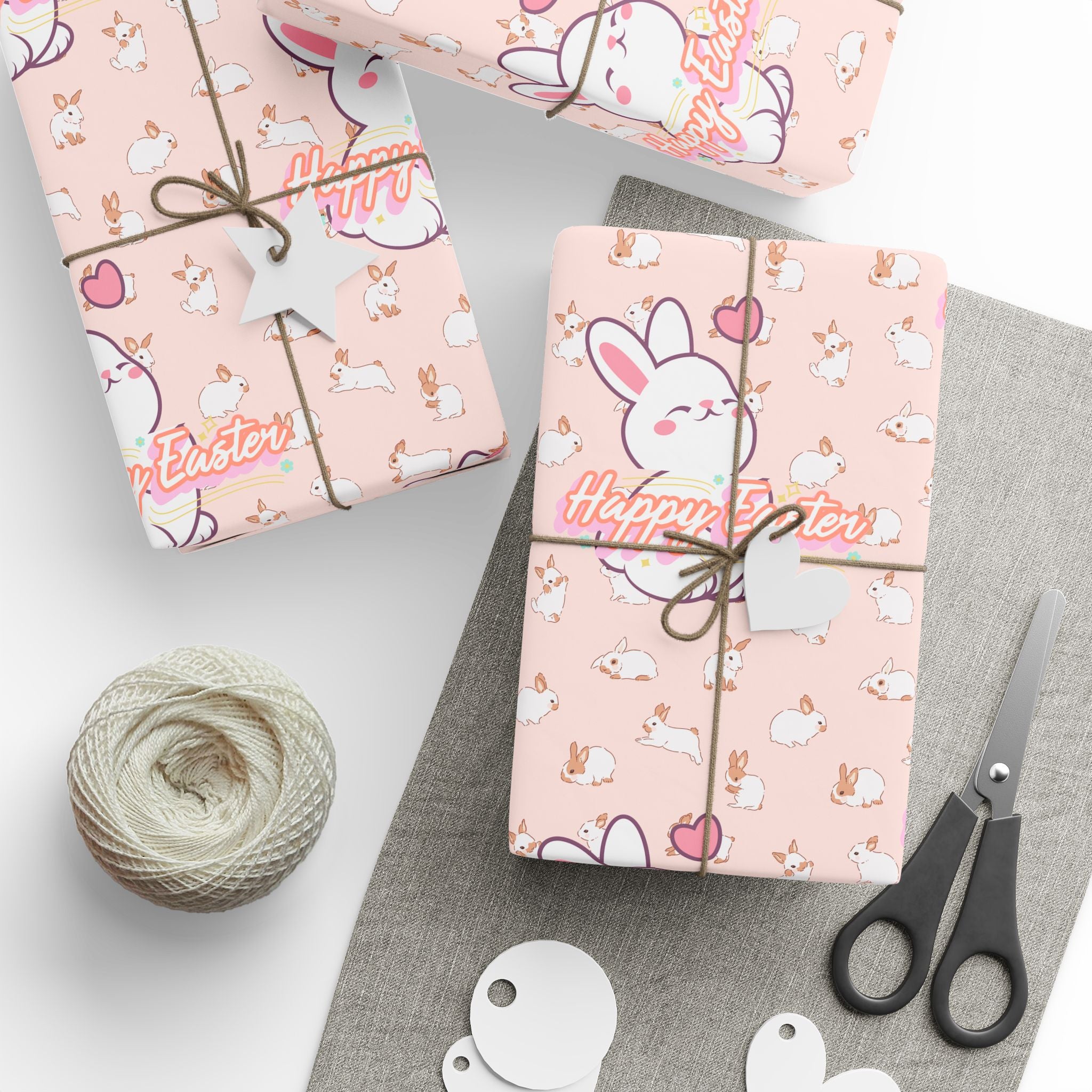 Easter Cute Bunny Pattern Wrapping Paper - Pastel Pink Love & Hearts Gift Wrap - Creations by Chris and Carlos