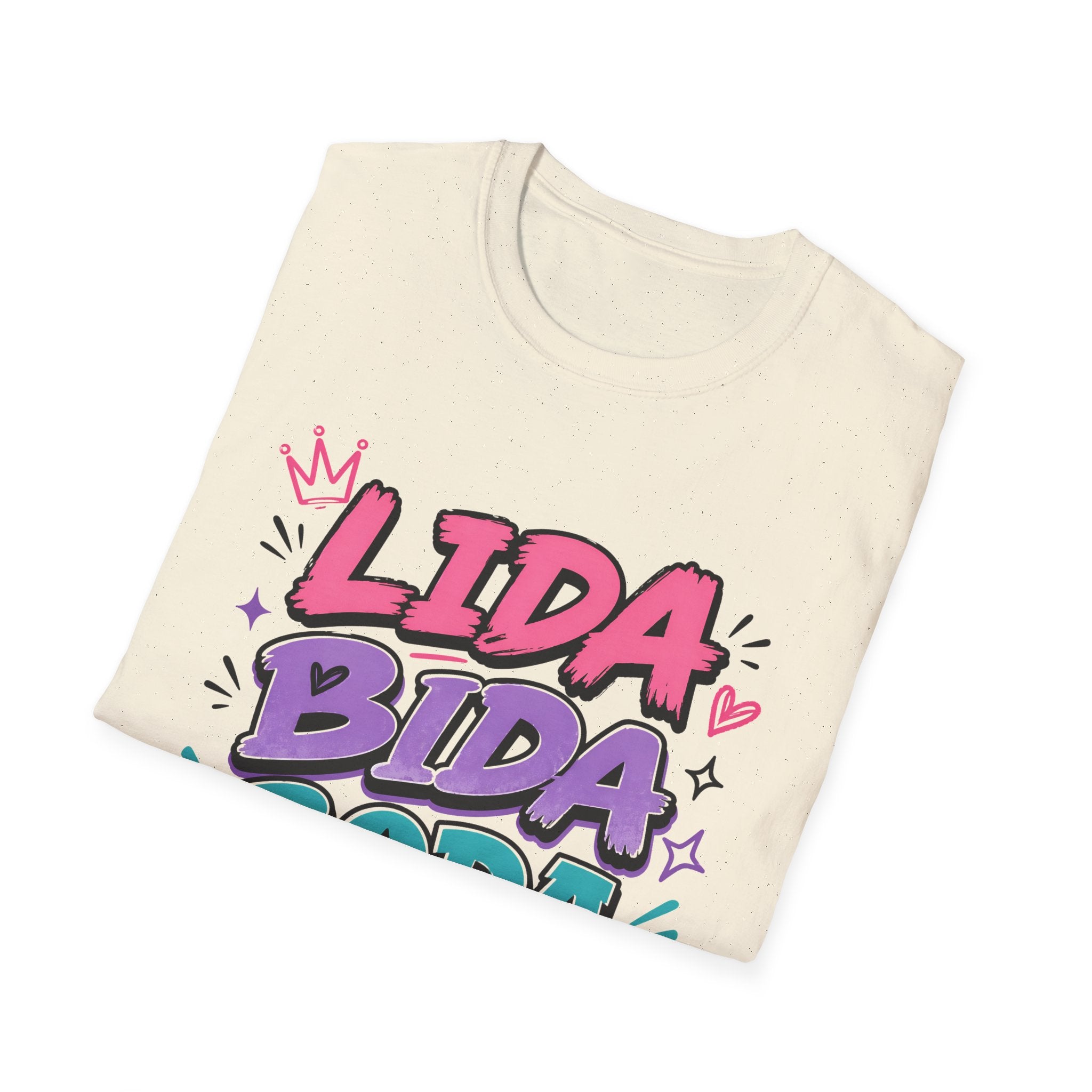 Lida Bida Boda Butt Graphic T-Shirt — TIK TOK FAMOUS Colorful Retro Bubble Letter Tee - Creations by Chris and Carlos