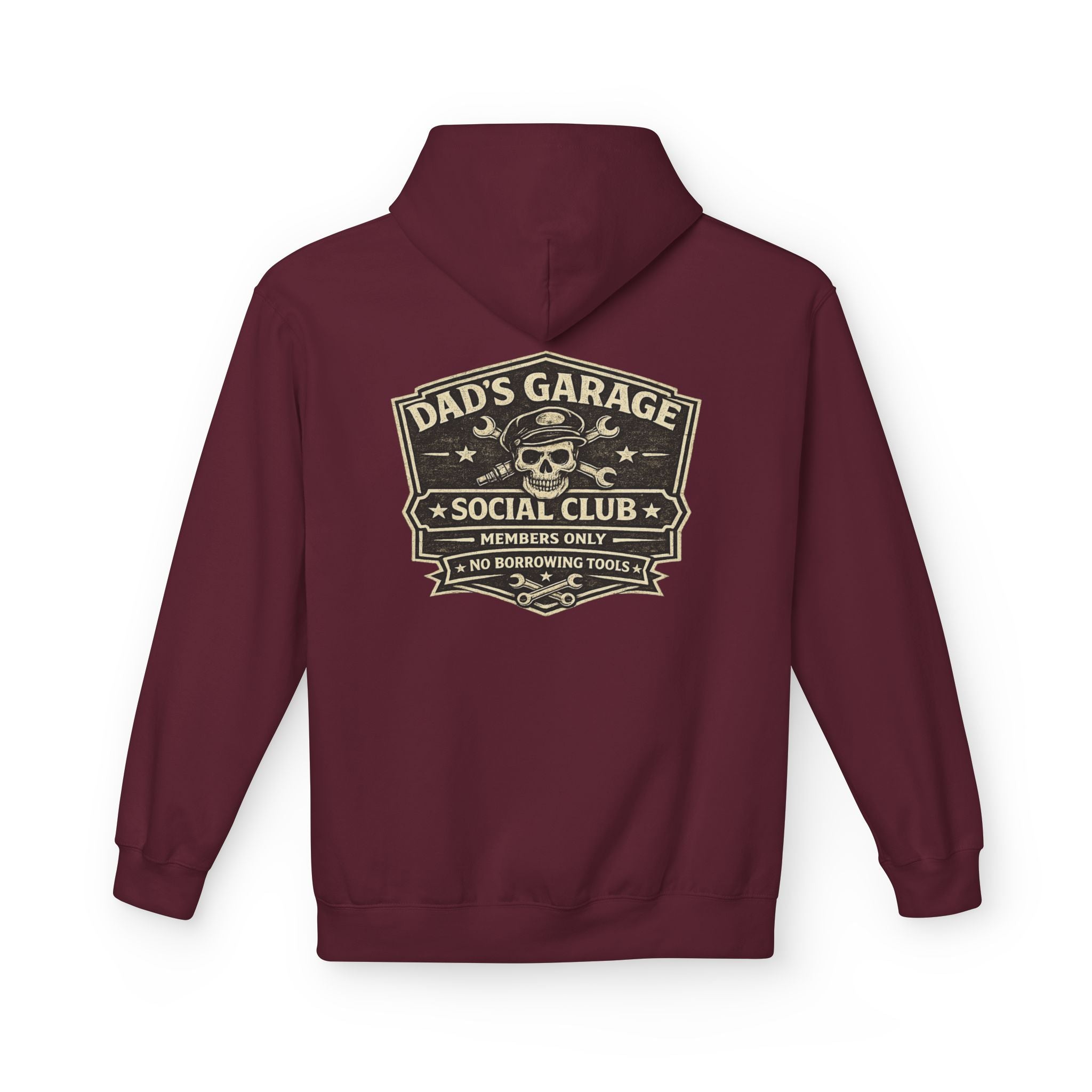 Dad’s Garage Social Club Hoodie — 'No Borrowing Tools' Mechanics Pullover - Creations by Chris and Carlos