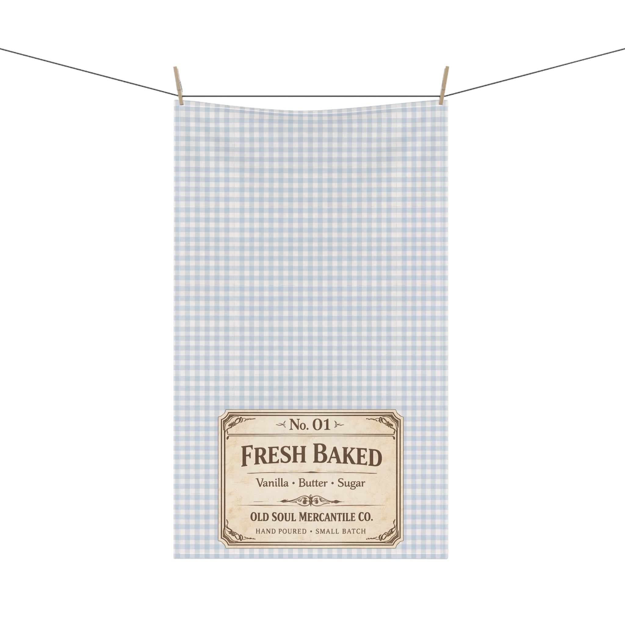 Fresh Baked Gingham Tea Towel — Vintage Bakery Label Cotton Kitchen Towel - Creations by Chris and Carlos