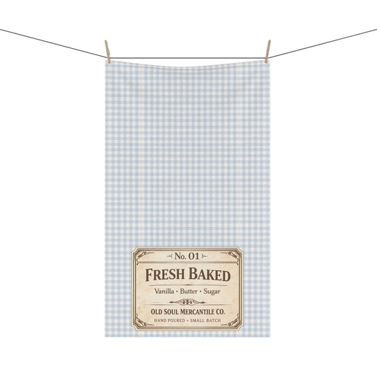 Fresh Baked Gingham Tea Towel — Vintage Bakery Label Cotton Kitchen Towel - Creations by Chris and Carlos