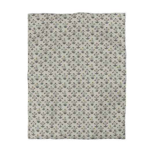 Floral Folk Pattern Duvet Cover — Neutral Microfiber Bedding - Creations by Chris and Carlos
