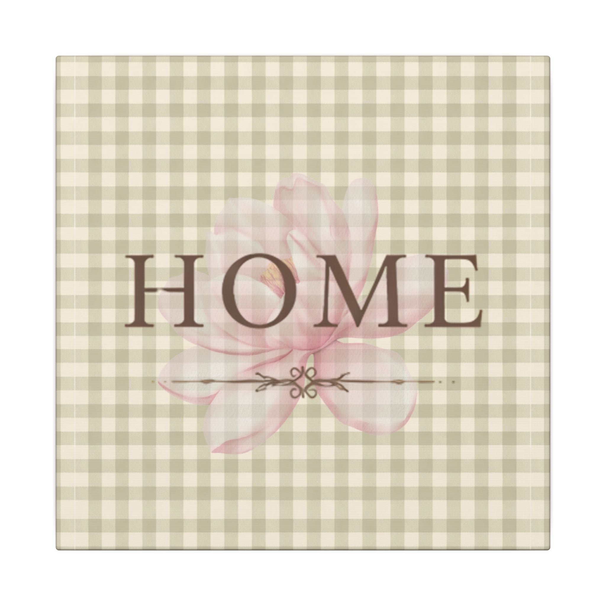 Home Plaid Canvas Wall Art — Floral Gingham "HOME" Sign - Creations by Chris and Carlos