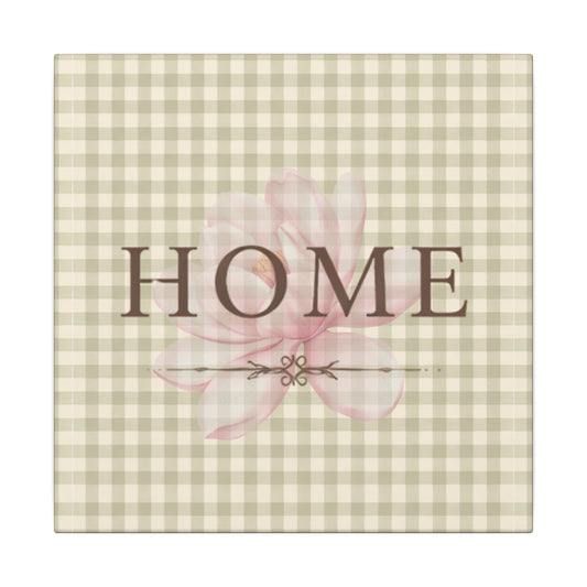 Home Plaid Canvas Wall Art — Floral Gingham "HOME" Sign - Creations by Chris and Carlos