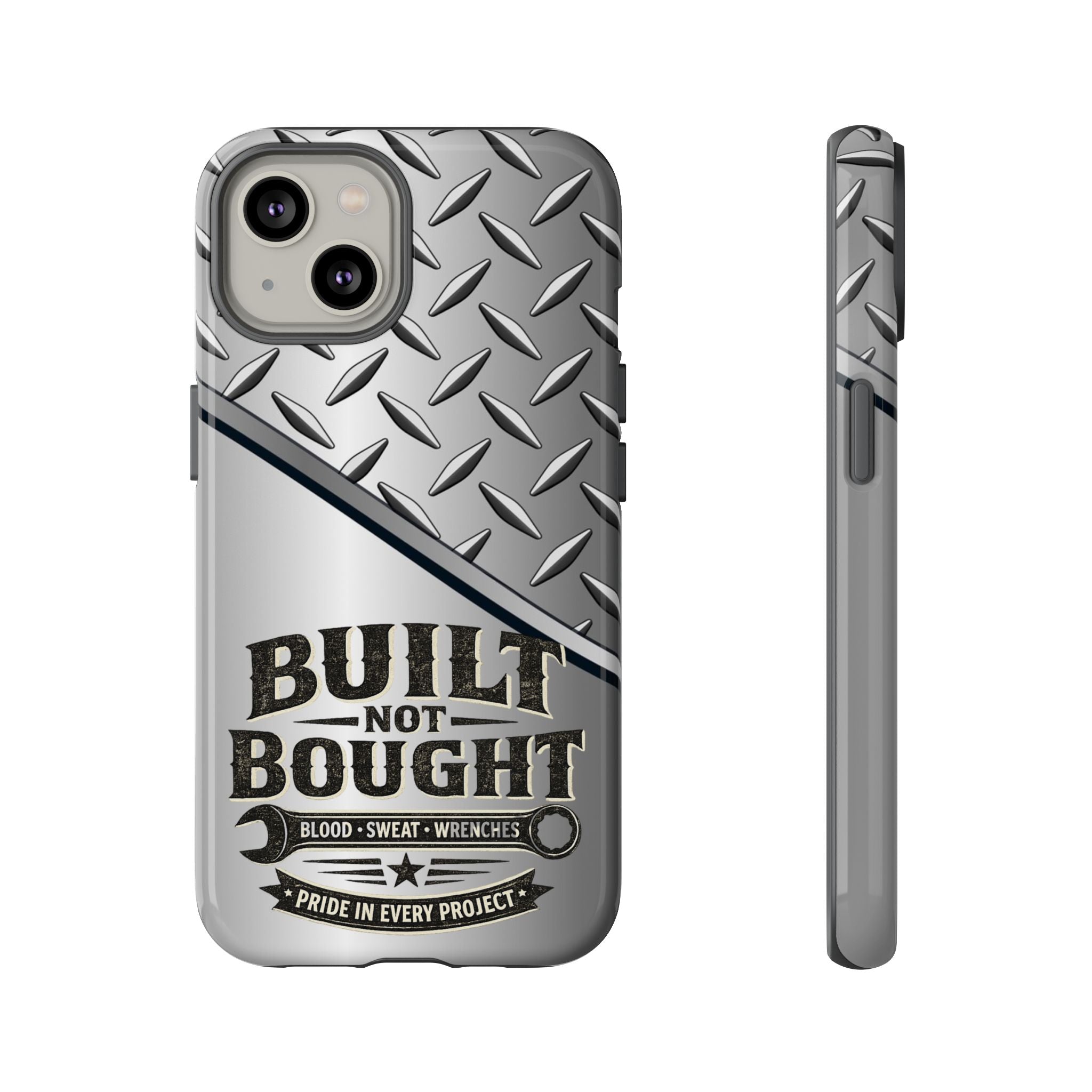 Built Not Bought Metal Diamond-Plate Phone Case — Rugged Tool Lover Gift - Creations by Chris and Carlos