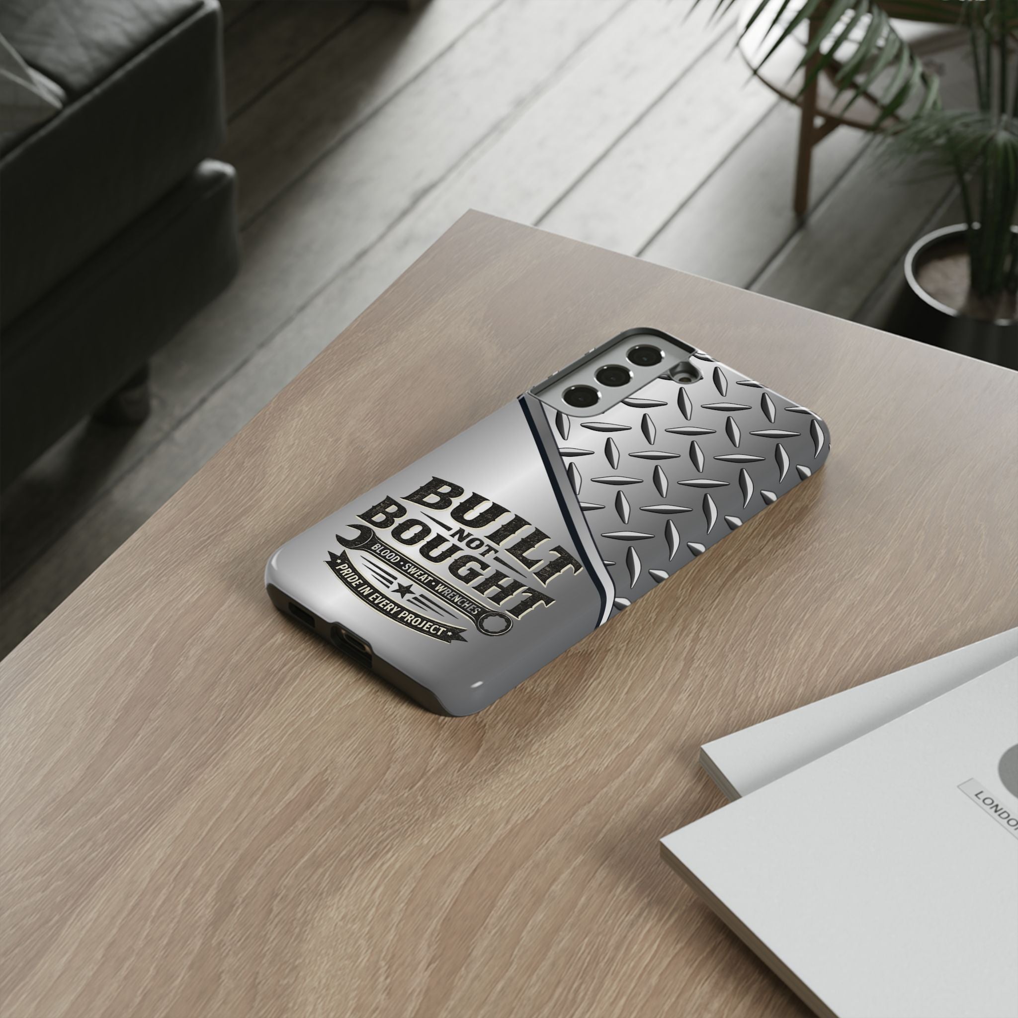 Built Not Bought Metal Diamond-Plate Phone Case — Rugged Tool Lover Gift - Creations by Chris and Carlos