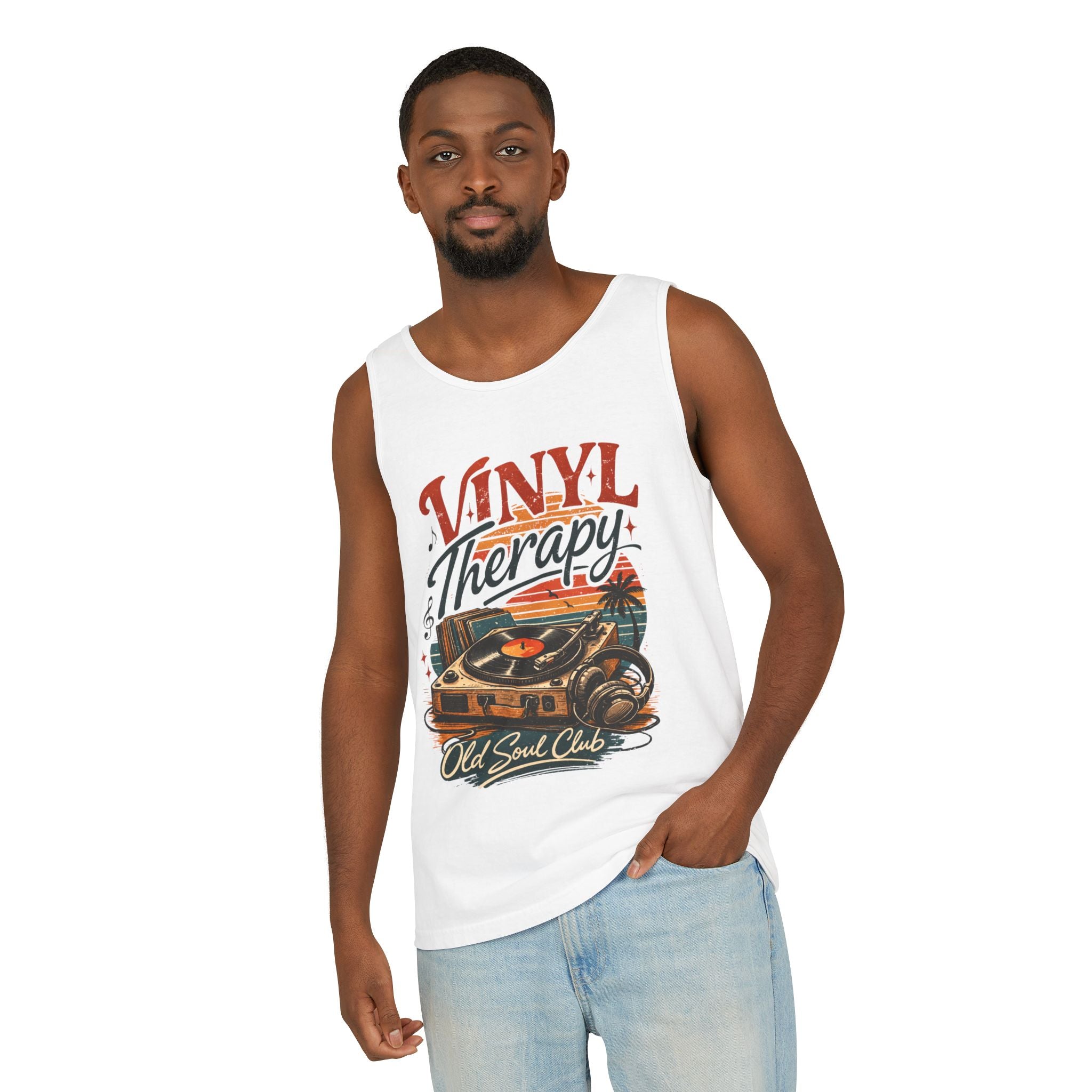 Vinyl Therapy Tank Top — Retro Record Player Music Shirt - Creations by Chris and Carlos