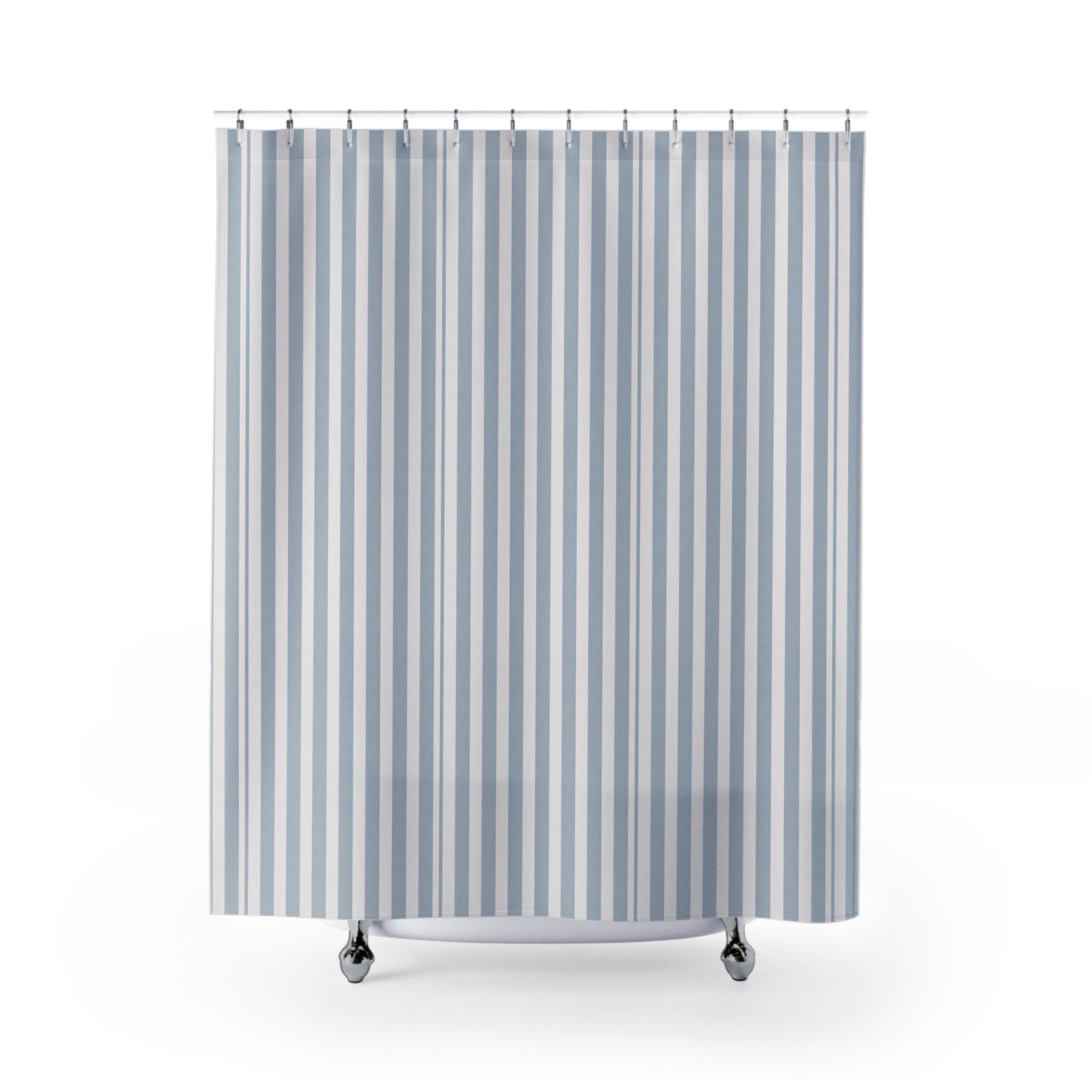 Blue & White Vertical Stripe Shower Curtain — Coastal Bathroom Curtain - Creations by Chris and Carlos