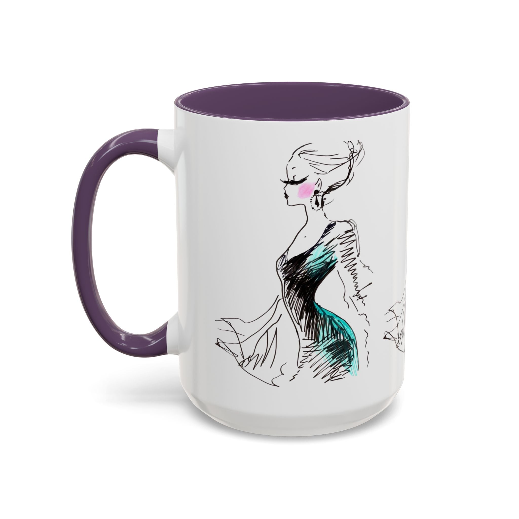 Fashion Sketch Accent Coffee Mug — Chic Hand-Drawn Dress Illustration (11/15 oz) - Creations by Chris and Carlos
