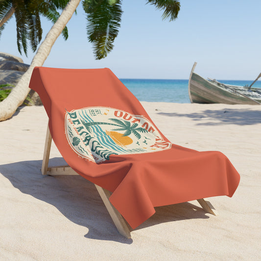 Out of Office Beach Club Beach Towel — Retro Palm Sunset Design - Creations by Chris and Carlos