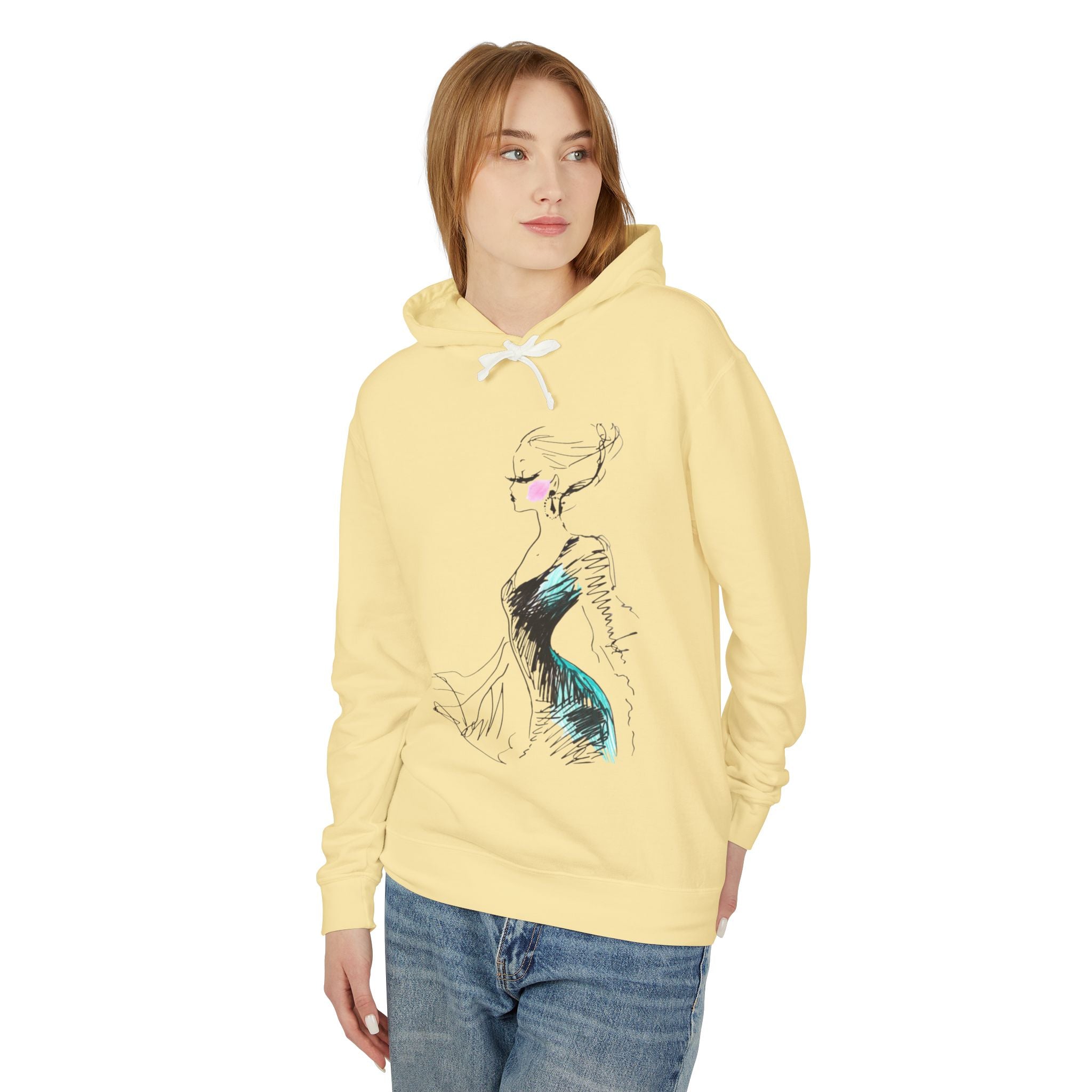 Fashion Sketch Hoodie — Elegant Brushstroke Dress Illustration - Creations by Chris and Carlos