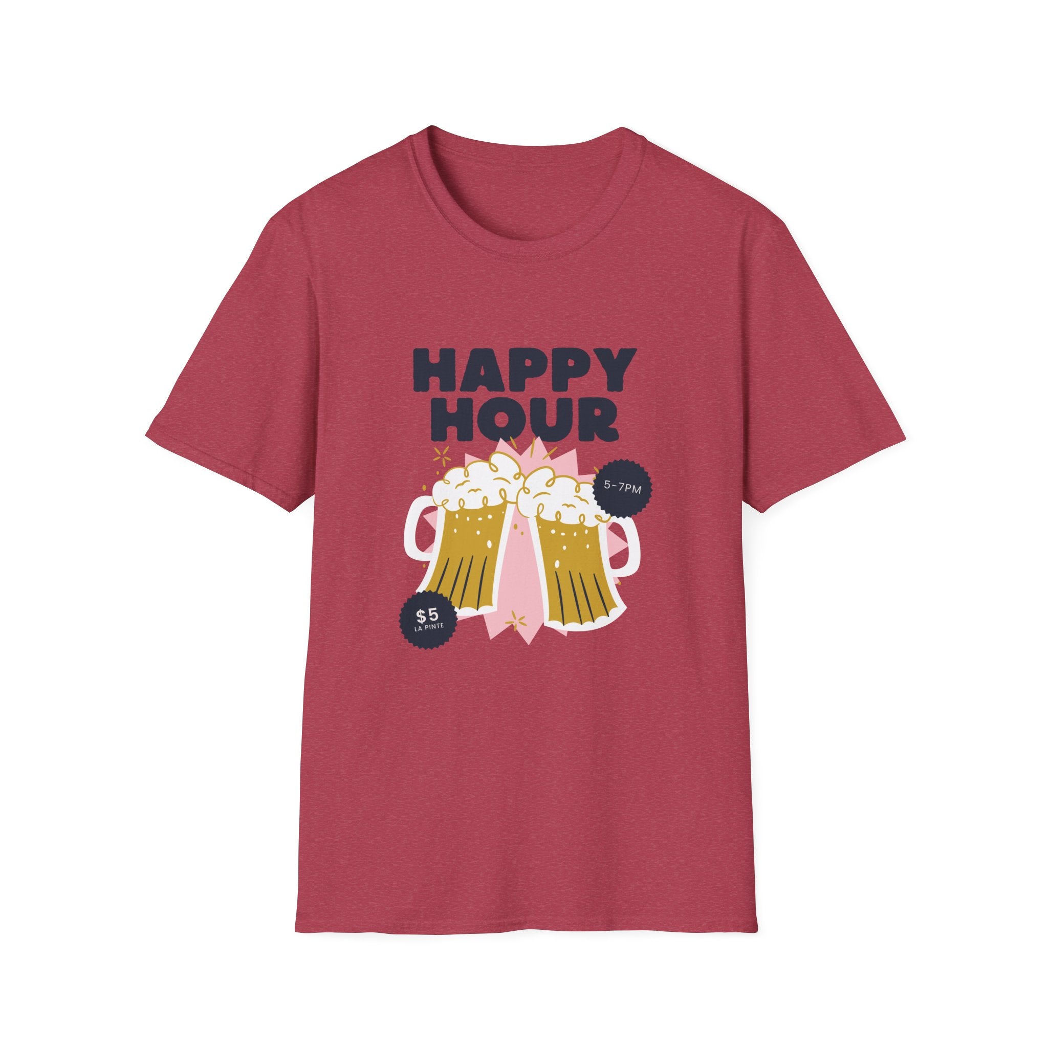 Happy Hour Beer T-Shirt — Cheers Clinking Mugs Graphic Tee - Creations by Chris and Carlos