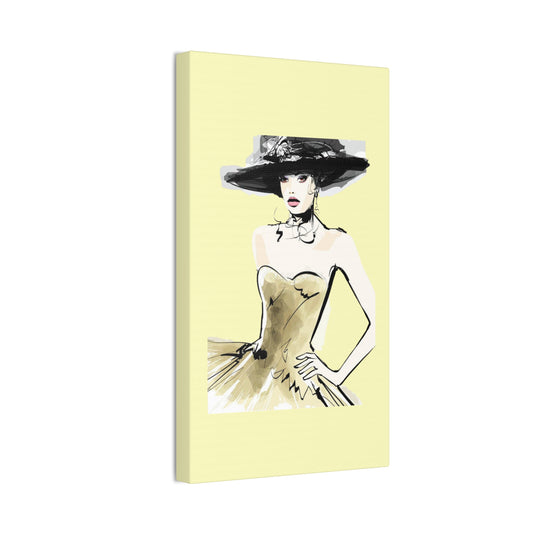 Fashion Illustration Canvas Wall Art - Elegant Woman in Gold Dress (Stretched Canvas) - Creations by Chris and Carlos