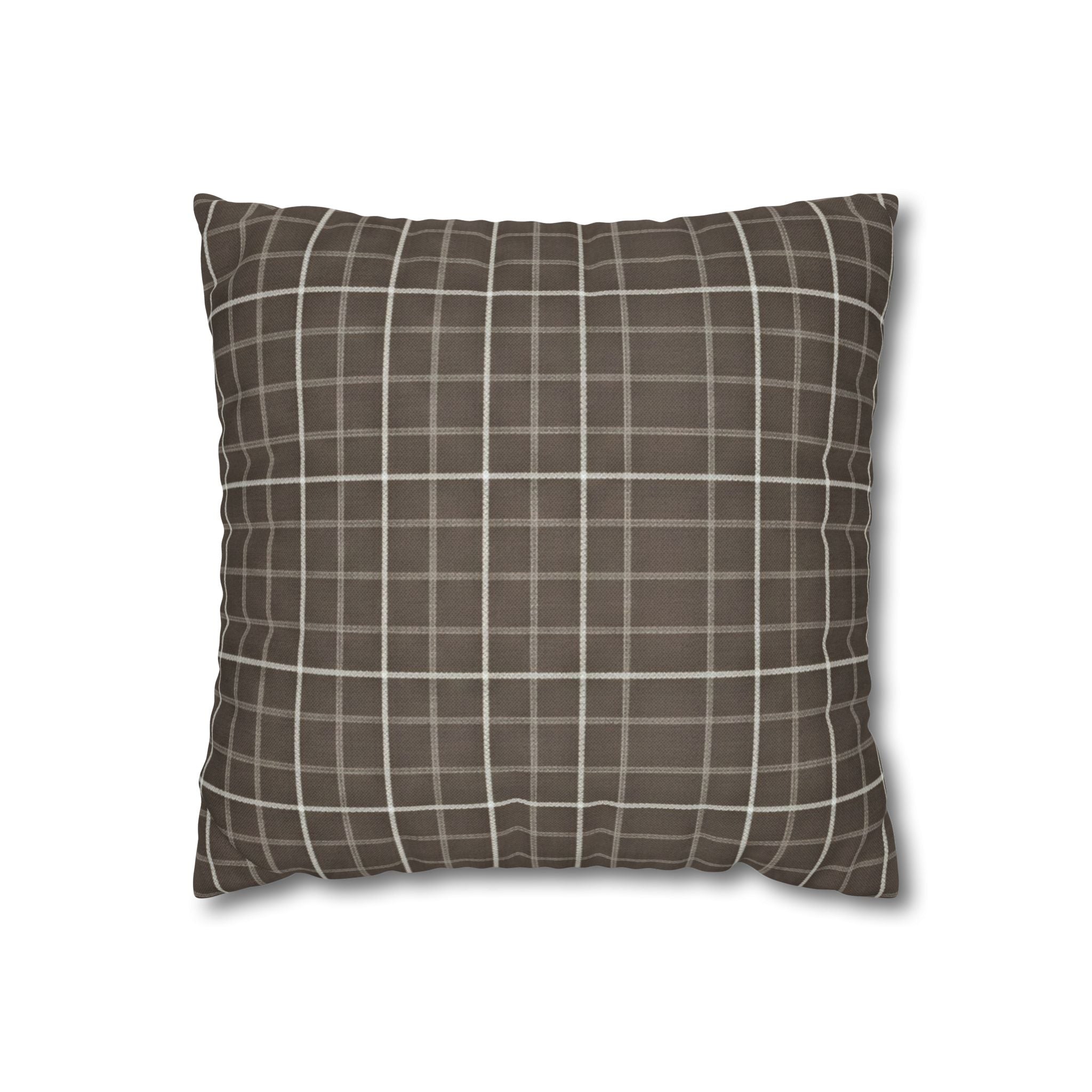 Brown Plaid Square Pillowcase — Cozy Farmhouse Throw Pillow Cover - Creations by Chris and Carlos