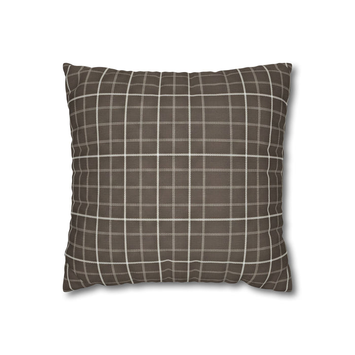 Briarwood Garden Brown Plaid Square Pillowcase — Cozy Farmhouse Throw Pillow Cover