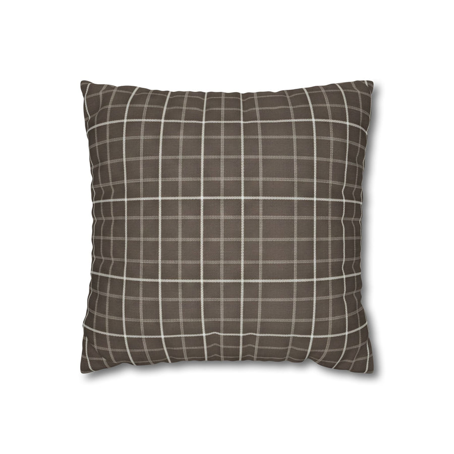 Briarwood Garden Brown Plaid Square Pillowcase — Cozy Farmhouse Throw Pillow Cover
