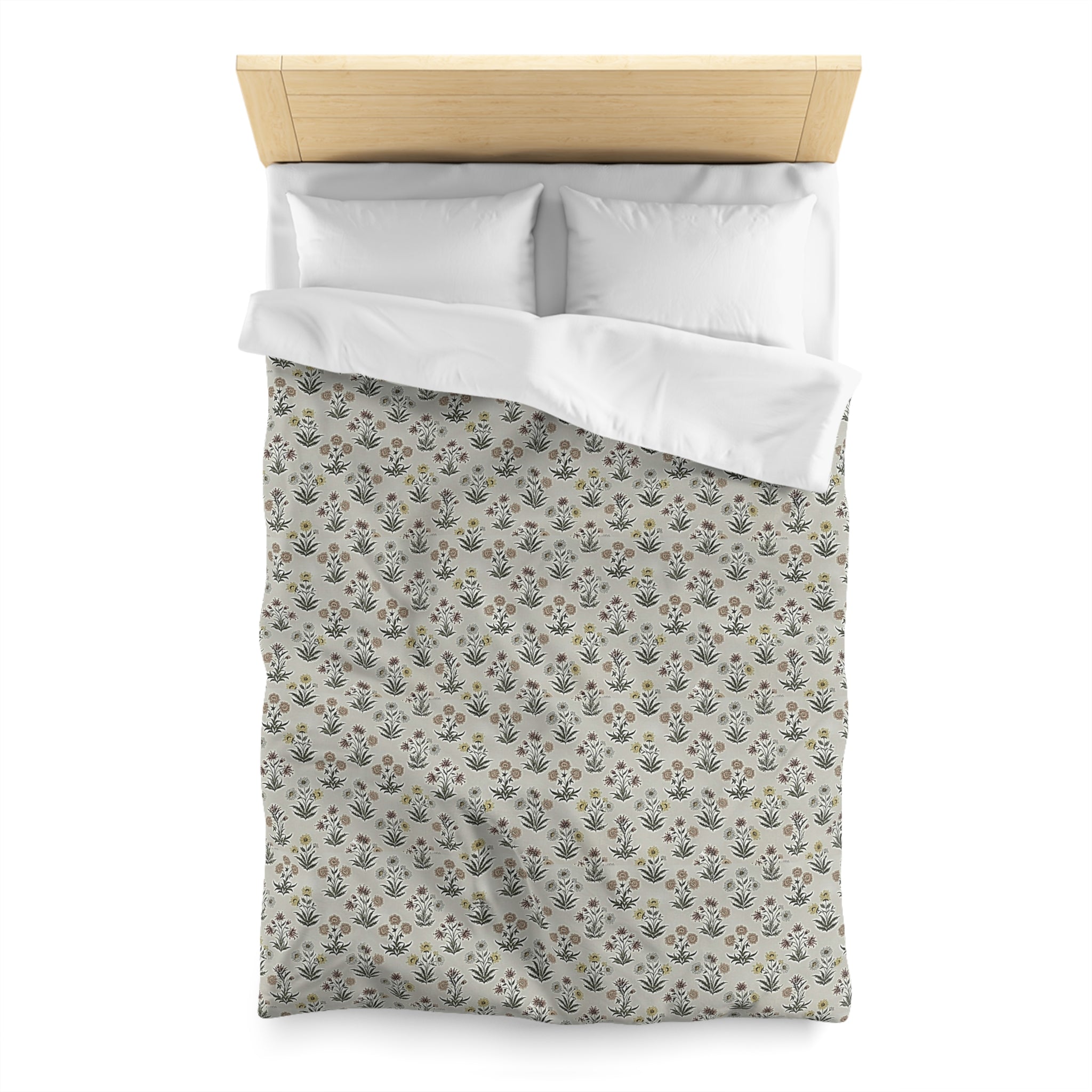 Floral Folk Pattern Duvet Cover — Neutral Microfiber Bedding - Creations by Chris and Carlos