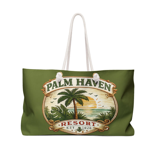 Palm Haven Resort Weekender Bag – Vintage Tropical Travel Tote - Creations by Chris and Carlos