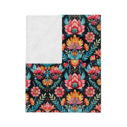 Sol y Alegría (Sun and Joy) Collection- Floral Velvet Microfiber Blanket Boho Botanical Pattern, Cozy Throw for Living Room & Bedroom - Creations by Chris and Carlos