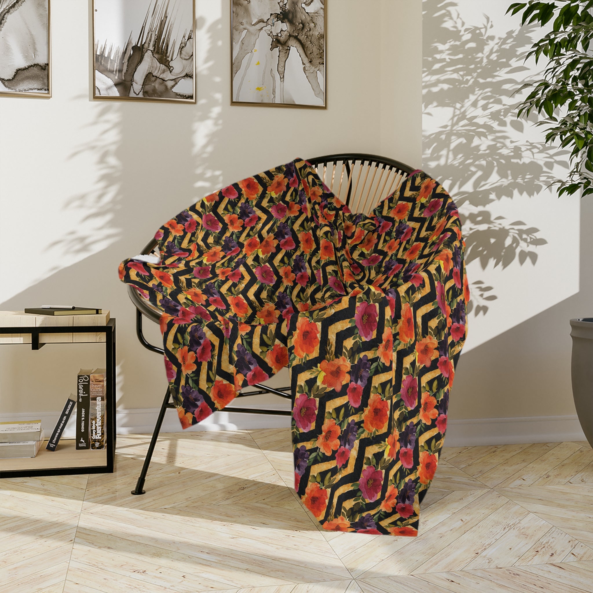 Sol y Alegría (Sun and Joy) Collection- Floral Chevron Velveteen Microfiber Blanket - Creations by Chris and Carlos