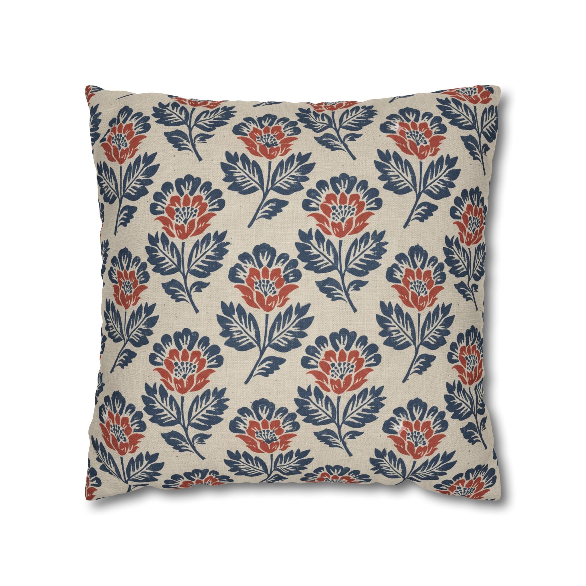 Plumstead Manor Floral Block Print Decorative Pillowcase — Navy & Terracotta Garden Pattern - Creations by Chris and Carlos