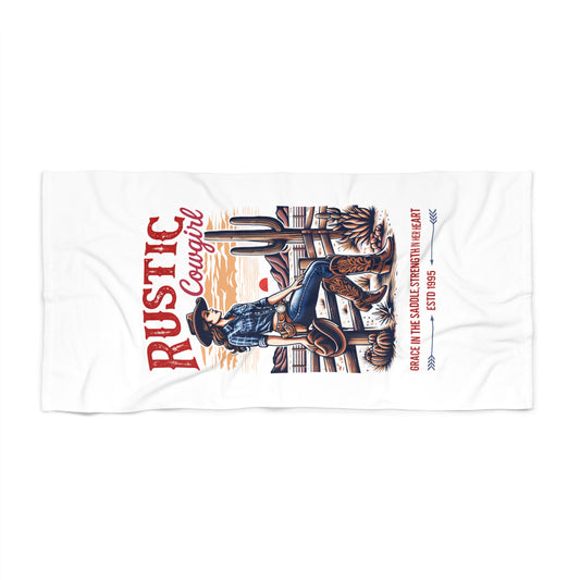 Rustic Cowgirl Beach Towel — Vintage Western Cowgirl Graphic - Creations by Chris and Carlos
