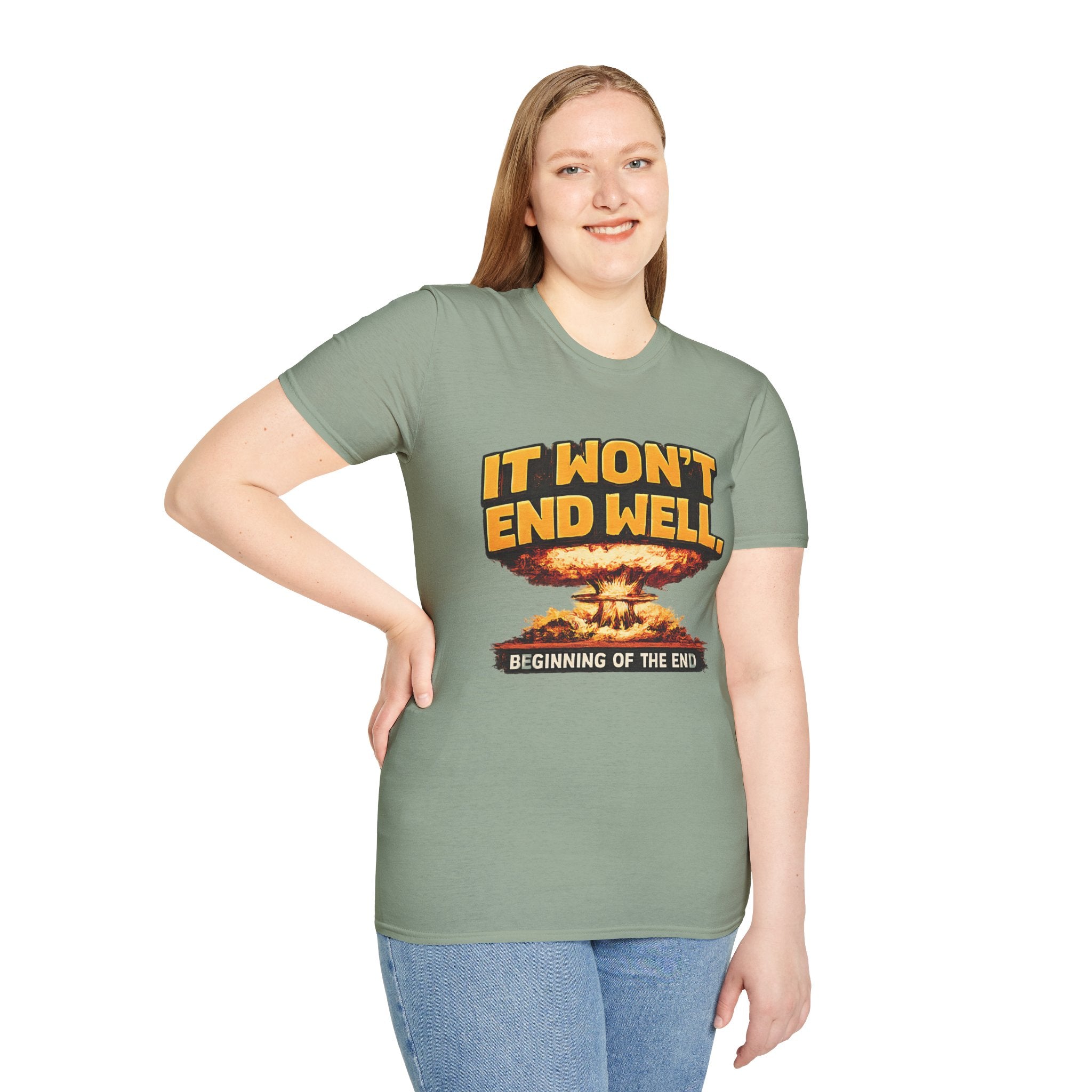 Apocalyptic Graphic T-Shirt — "It Won't End Well" Mushroom Cloud Design - Creations by Chris and Carlos