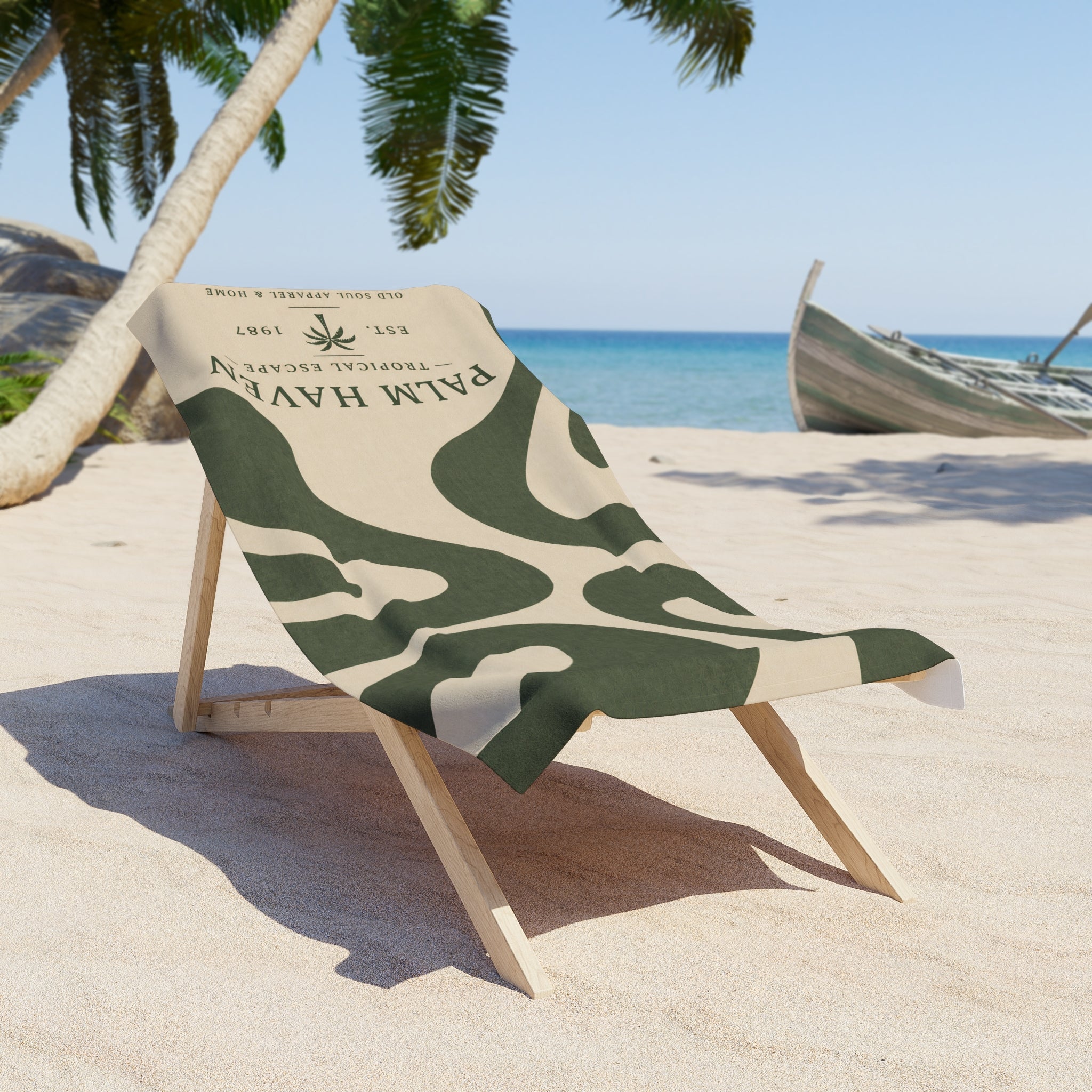 Palm Haven Resort Beach Towel — Tropical Escape Stripe Design - Creations by Chris and Carlos