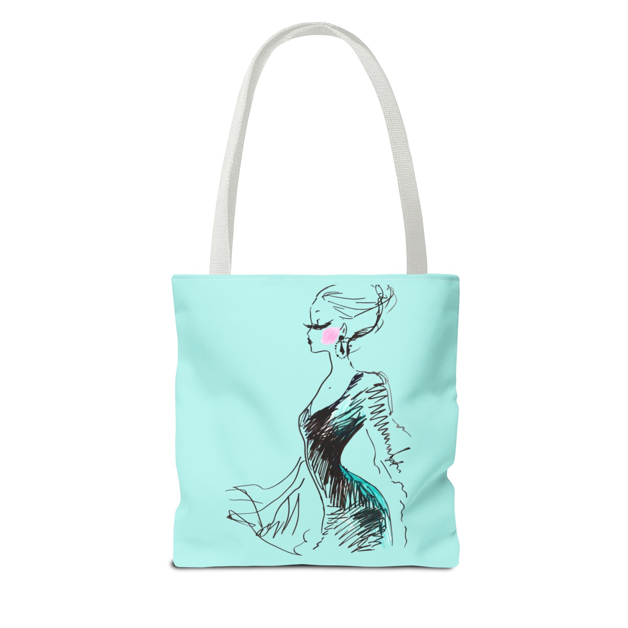 Fashion Sketch Tote Bag – Chic Aqua Illustration Tote - Creations by Chris and Carlos