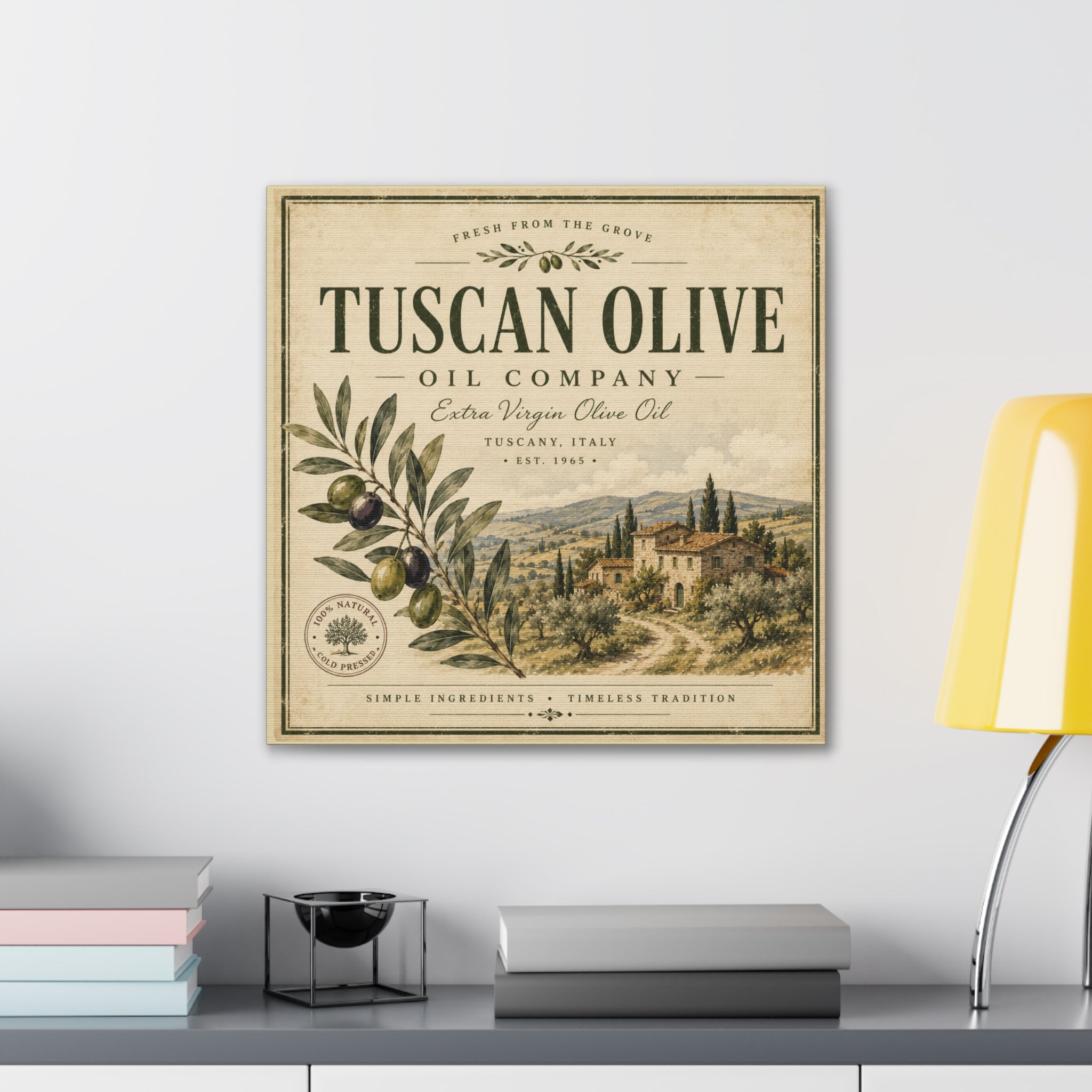 Tuscan Olive Canvas Wall Art - "Tuscan Olive Oil Company" Vintage Kitchen Sign - Creations by Chris and Carlos