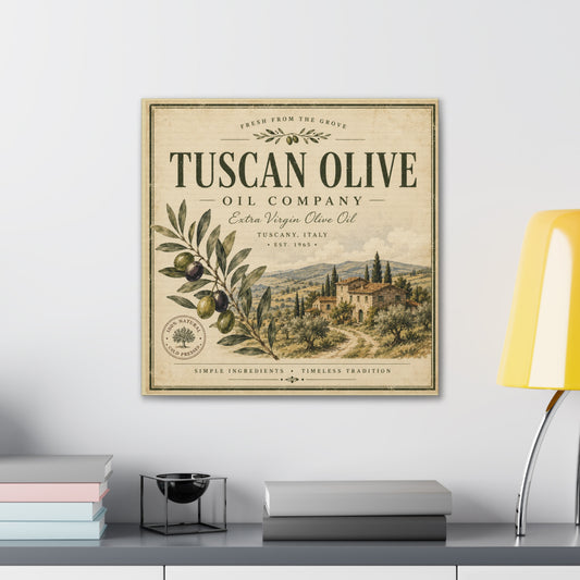Tuscan Olive Canvas Wall Art - "Tuscan Olive Oil Company" Vintage Kitchen Sign - Creations by Chris and Carlos