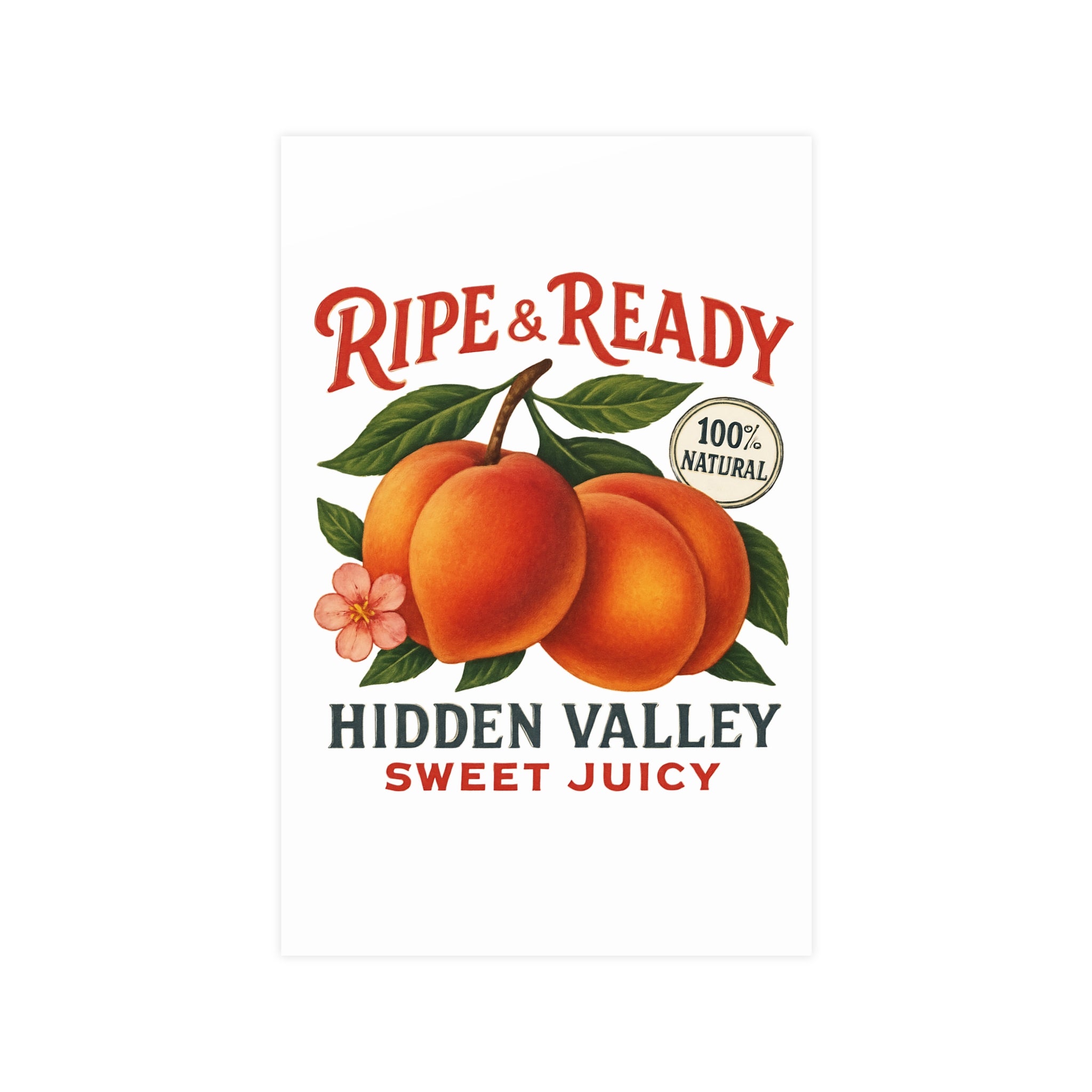 Ripe & Ready Peach Poster — Vintage Fruit Kitchen Wall Art (Hidden Valley, Sweet Juicy) - Creations by Chris and Carlos
