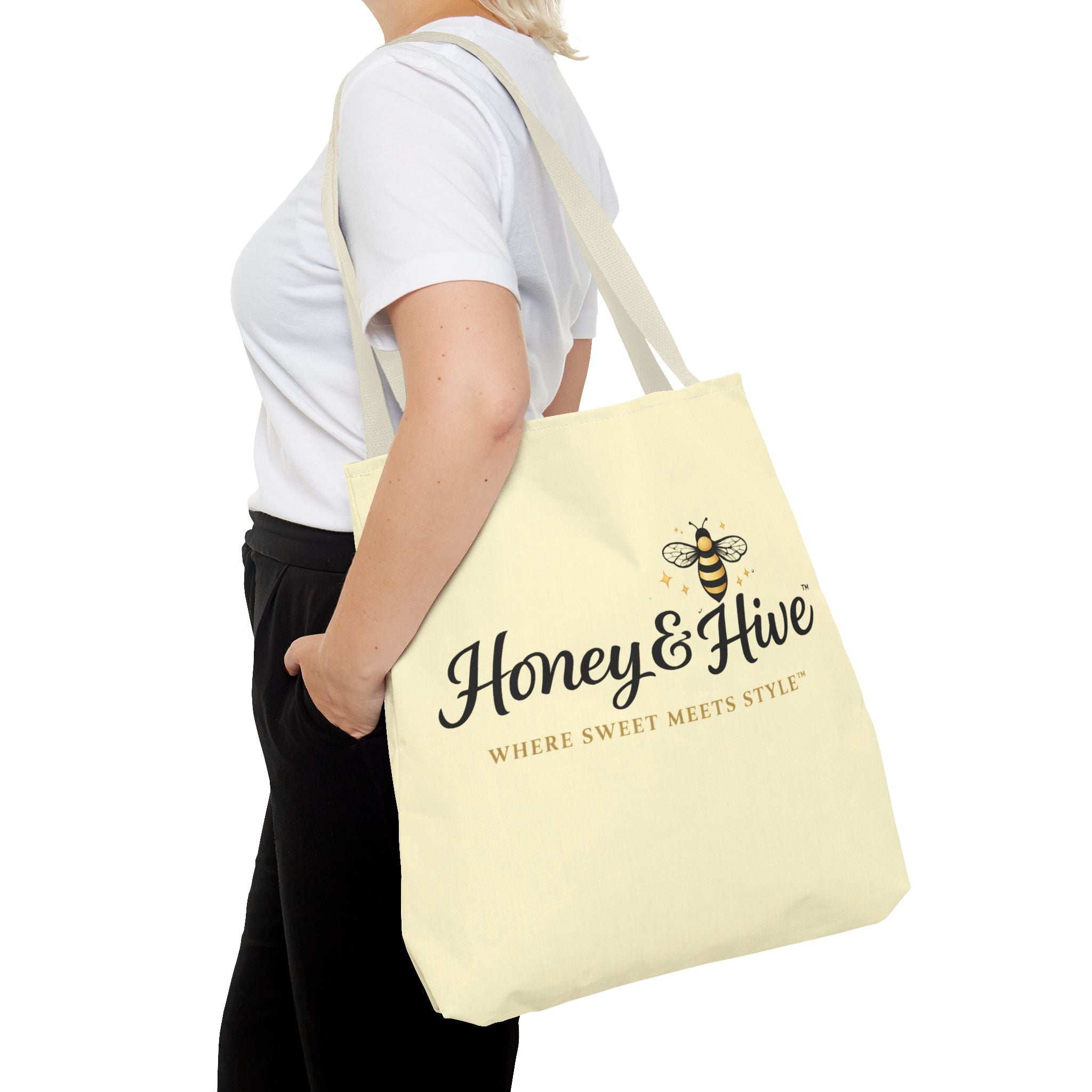 Honey & Hive Logo Tote Bag — Cute Bee Market Tote, "Where Sweet Meets Style" - Creations by Chris and Carlos