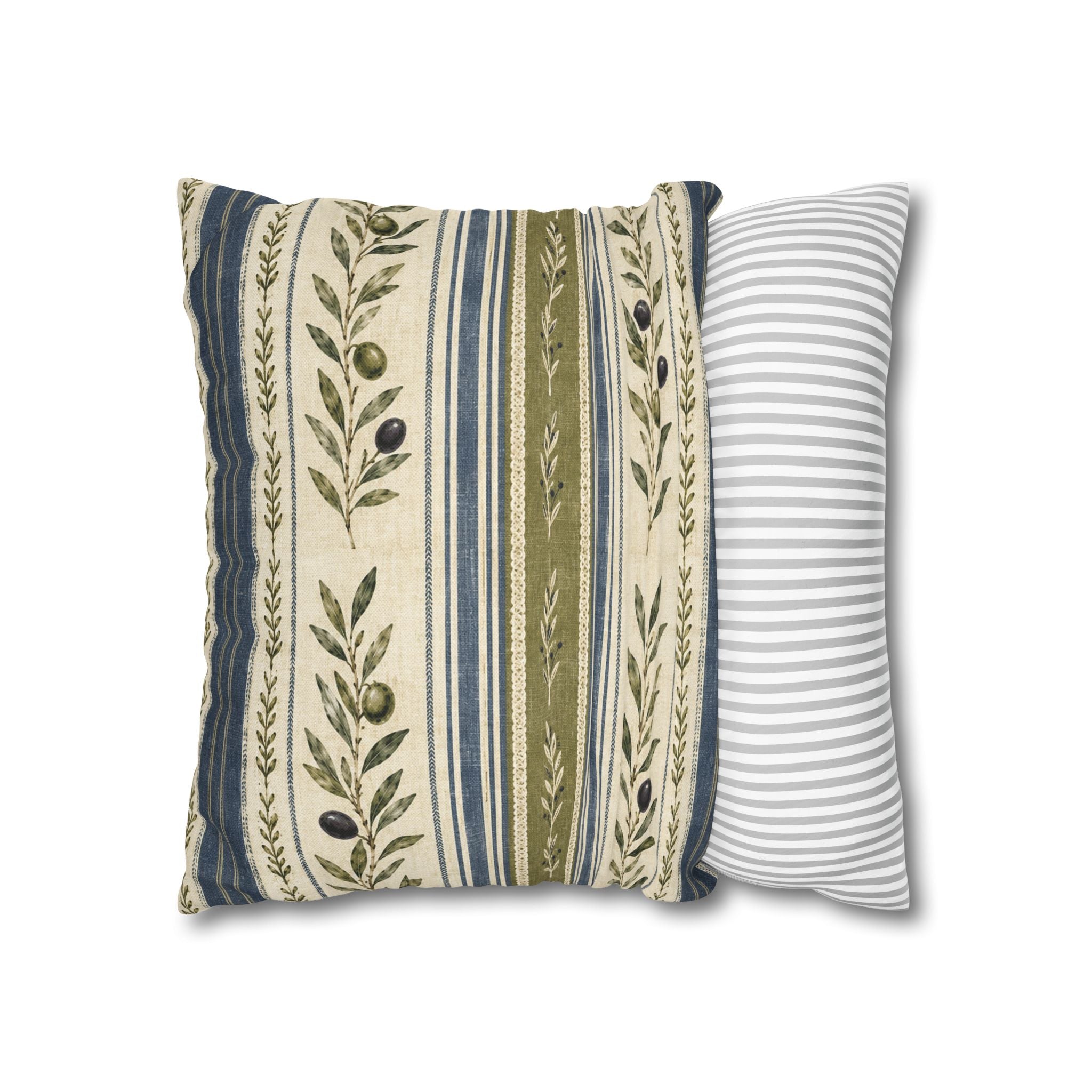 Olive & Navy Olive Branch Striped Throw Pillowcase - Creations by Chris and Carlos