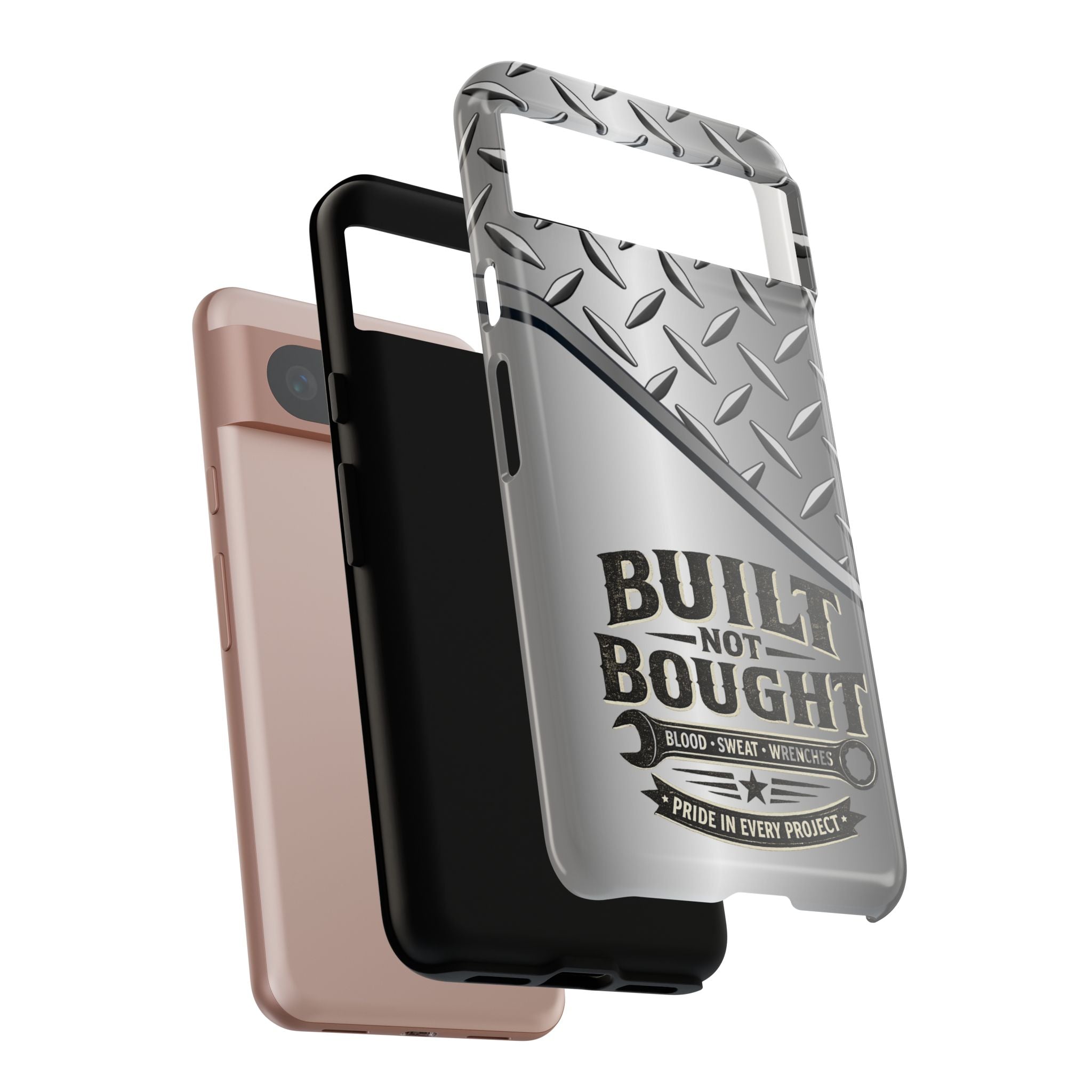 Built Not Bought Metal Diamond-Plate Phone Case — Rugged Tool Lover Gift - Creations by Chris and Carlos