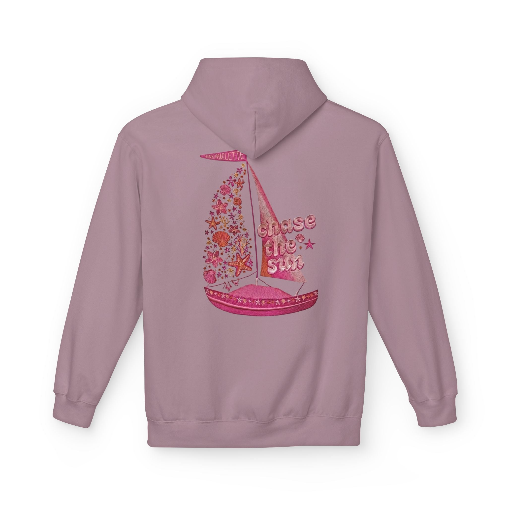 Pinky Palmtree Puff  Floral Graphic Hoodie — Vintage Botanical Note Print - Creations by Chris and Carlos
