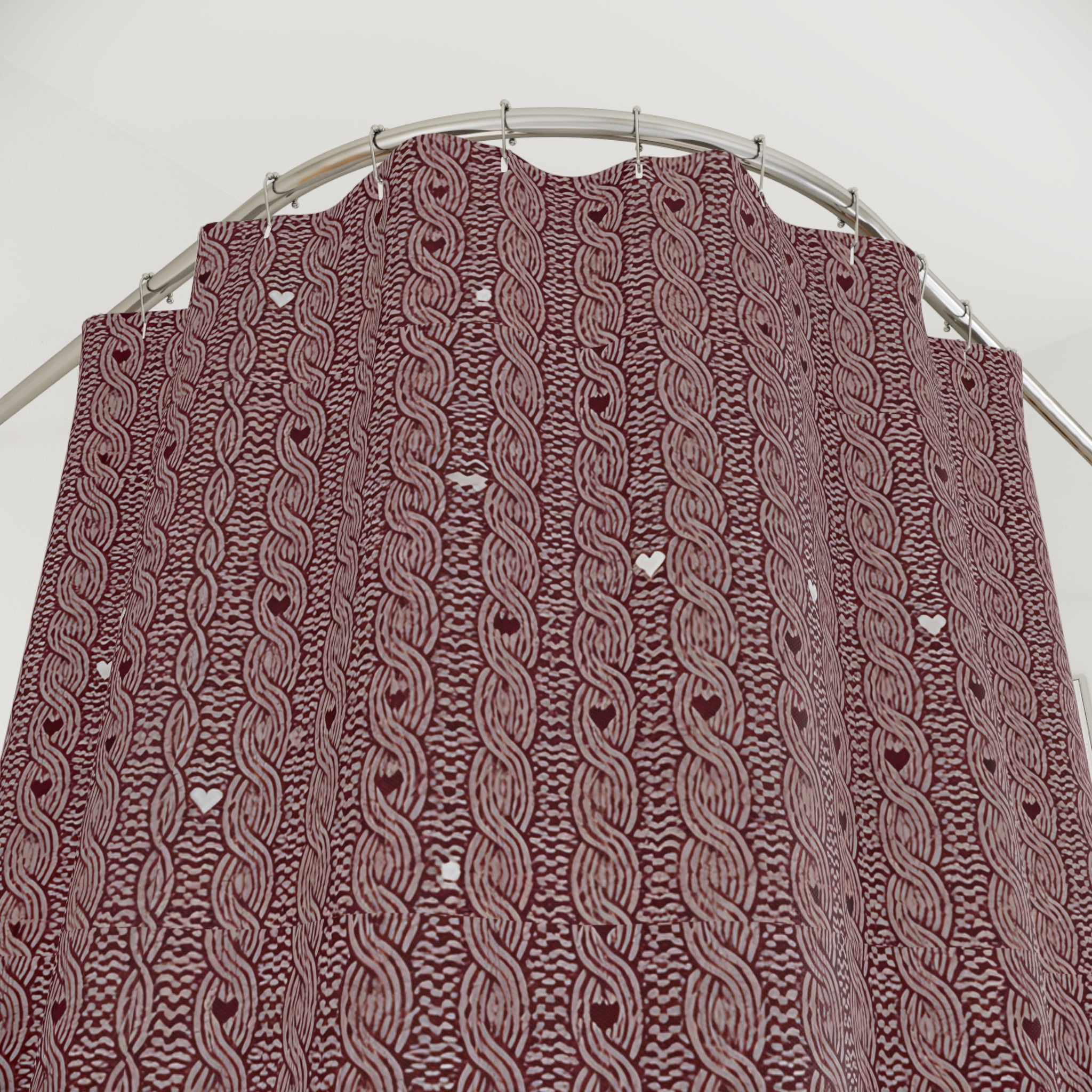 Plumstead Manor Blush Romantic Hearts Shower Curtain — Soft Sweater Knit Look - Creations by Chris and Carlos