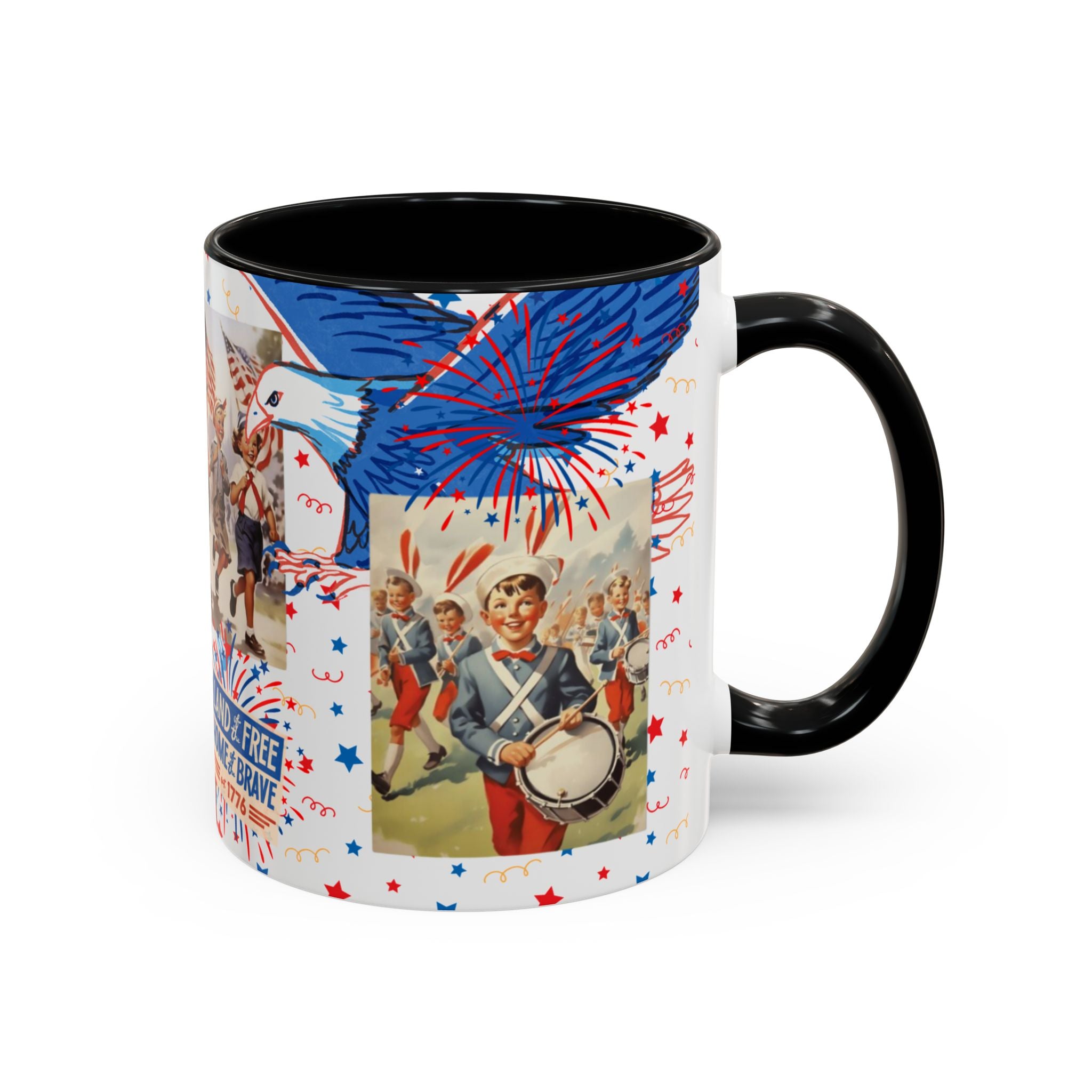 Patriotic Vintage 4th of July Accent Mug – 'Land of the Free, Home of the Brave' - Creations by Chris and Carlos