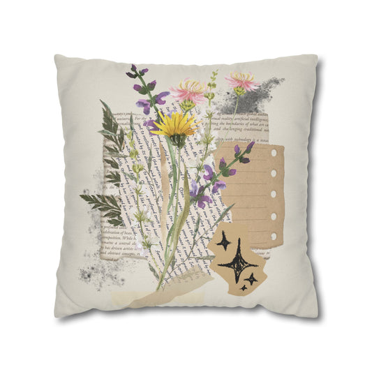Vintage Wildflower Collage Pillowcase — Boho Floral Decorative Throw Pillow - Creations by Chris and Carlos