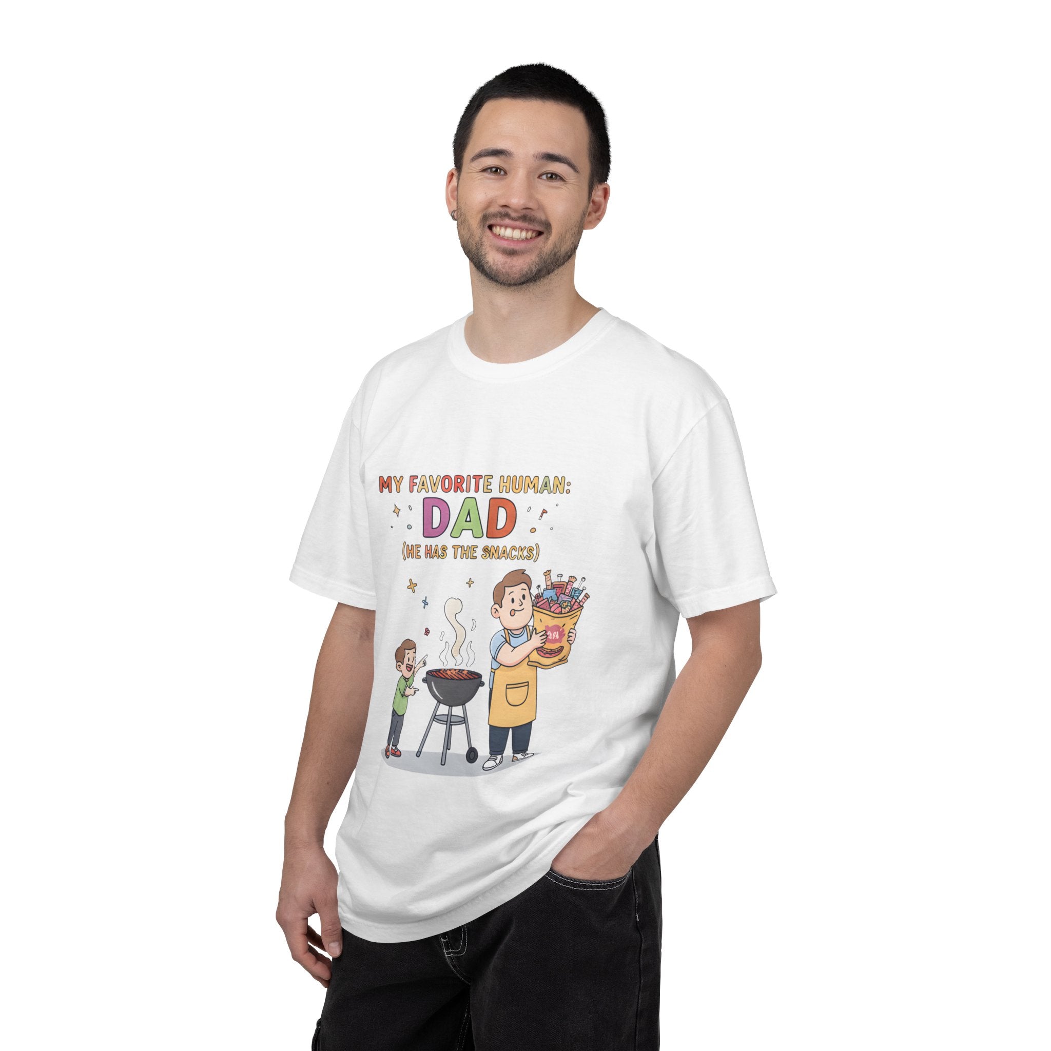 T-Shirt — "My Favorite Human Dad-He has the snacks" Funny Retro Graphic Tee - Creations by Chris and Carlos