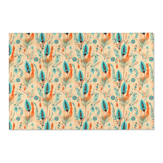 Sol y Alegría (Sun and Joy) Collection- Boho Feather Pattern Area Rug — Turquoise & Coral Accent Rug - Creations by Chris and Carlos