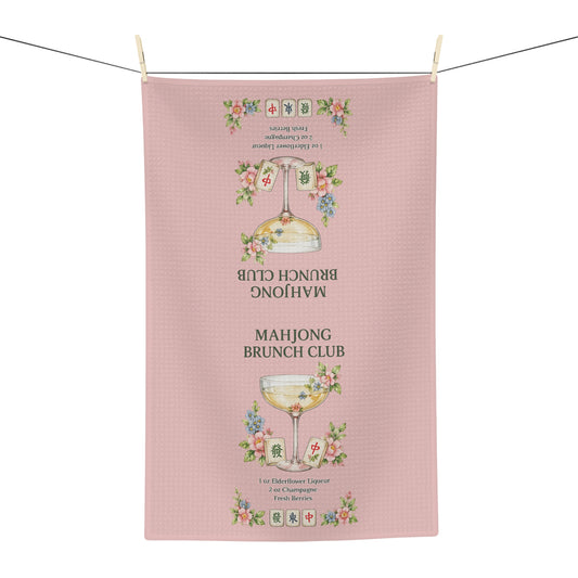 Mahjong Brunch Club Tea Towel — Pink Floral Microfiber - Creations by Chris and Carlos