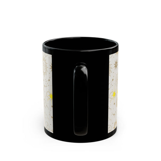 Celestial Sun & Moon Black Mug — Golden Astrology Pattern (11oz/15oz) - Creations by Chris and Carlos