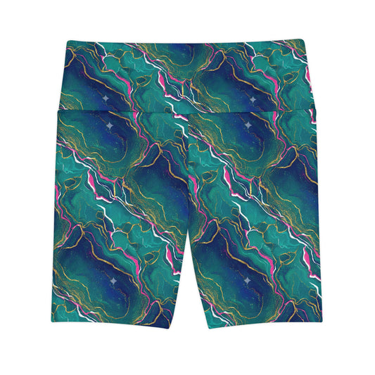 Marble Swirl Women's Workout Shorts — Multi Gold Athletic Biker Shorts - Creations by Chris and Carlos