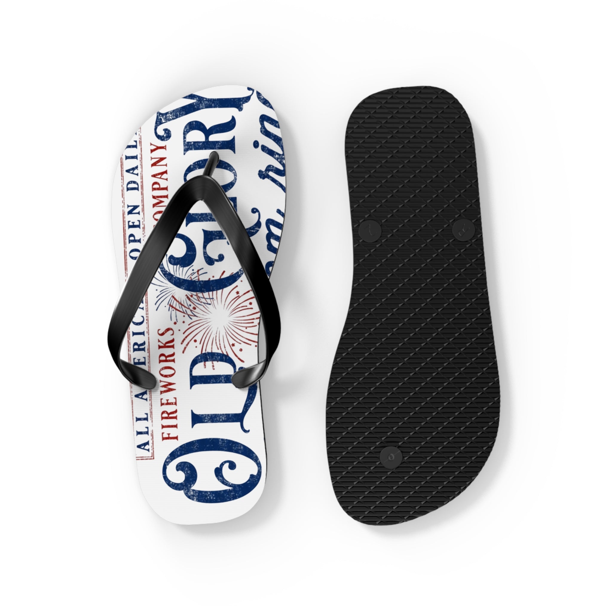 Patriotic 'Glory' Flip Flops – Red White & Blue Fireworks Beach Sandals - Creations by Chris and Carlos