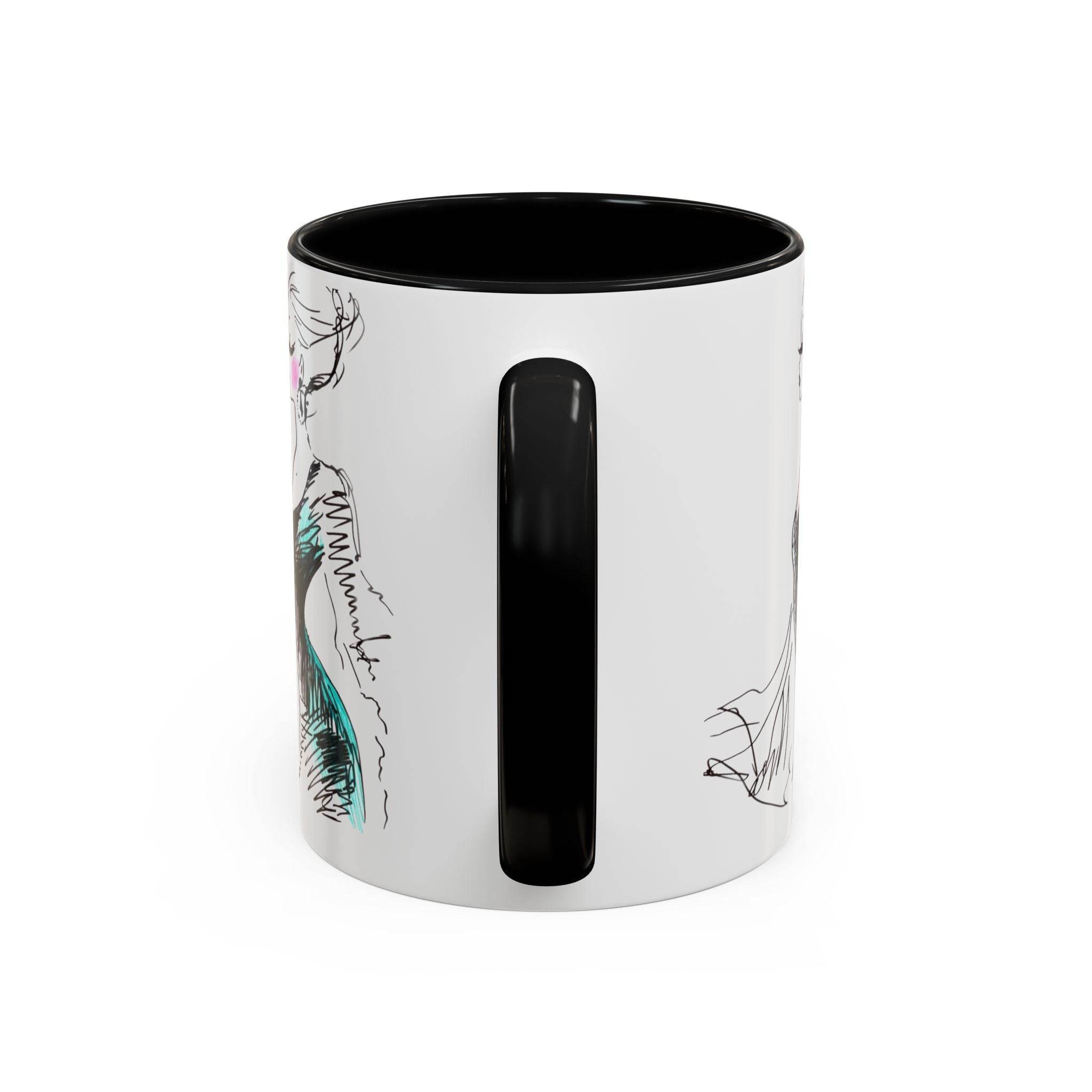 Fashion Sketch Accent Coffee Mug — Chic Hand-Drawn Dress Illustration (11/15 oz) - Creations by Chris and Carlos